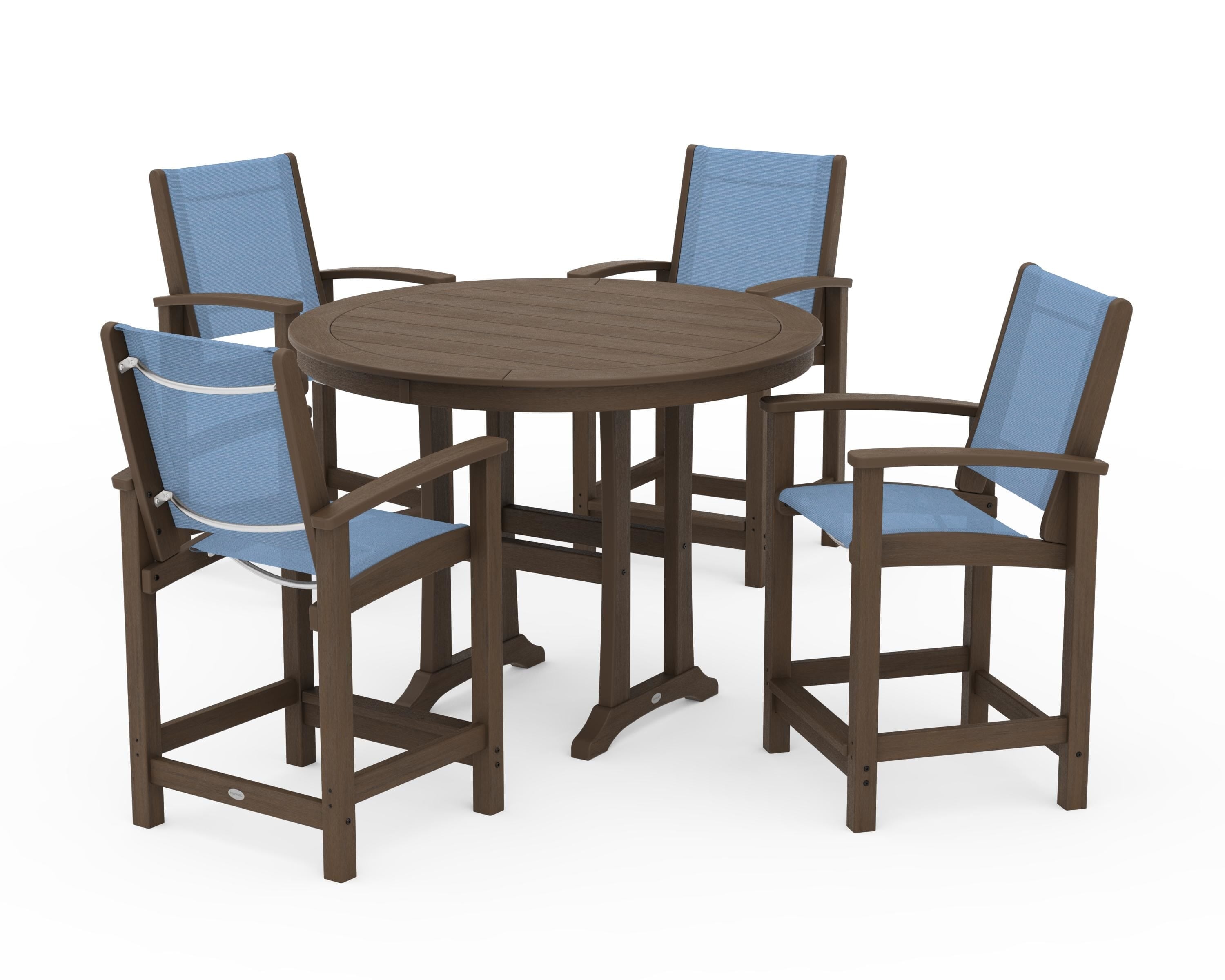 POLYWOOD Coastal 5-Piece Counter Set in Kona / Poolside Sling
