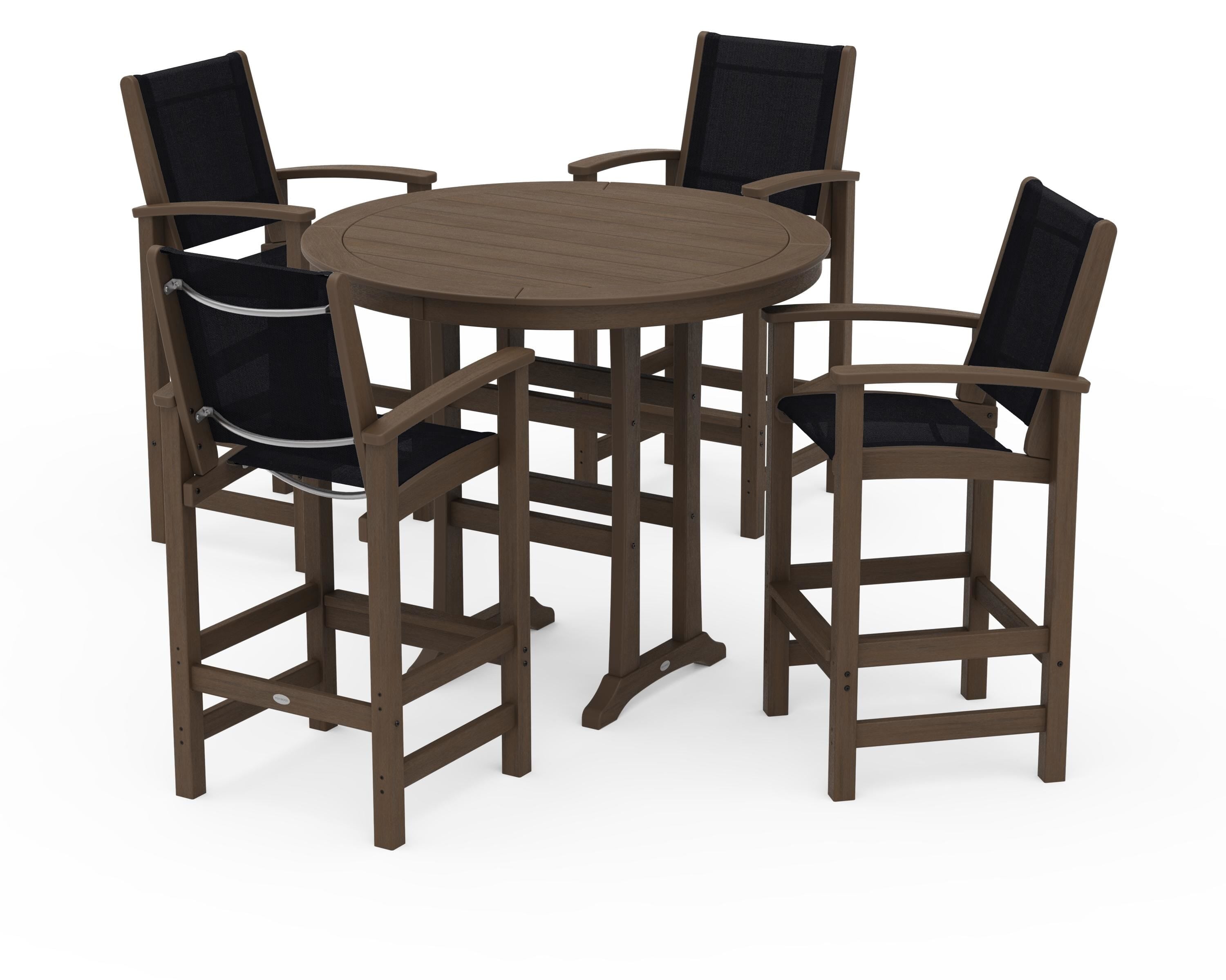 POLYWOOD Coastal 5-Piece Nautical Trestle Bar Set in Kona / Black Sling