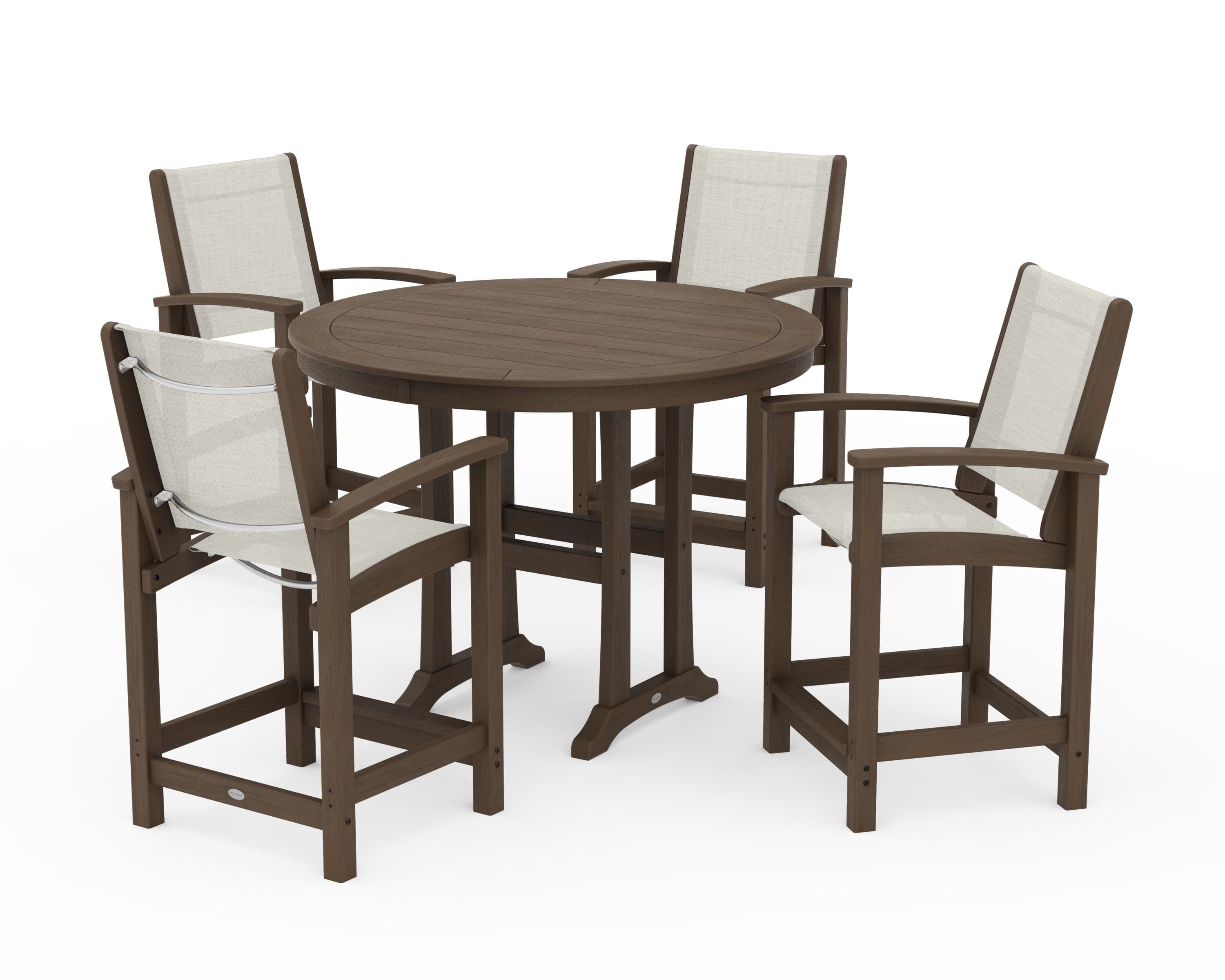POLYWOOD Coastal 5-Piece Counter Set in Kona / Parchment Sling
