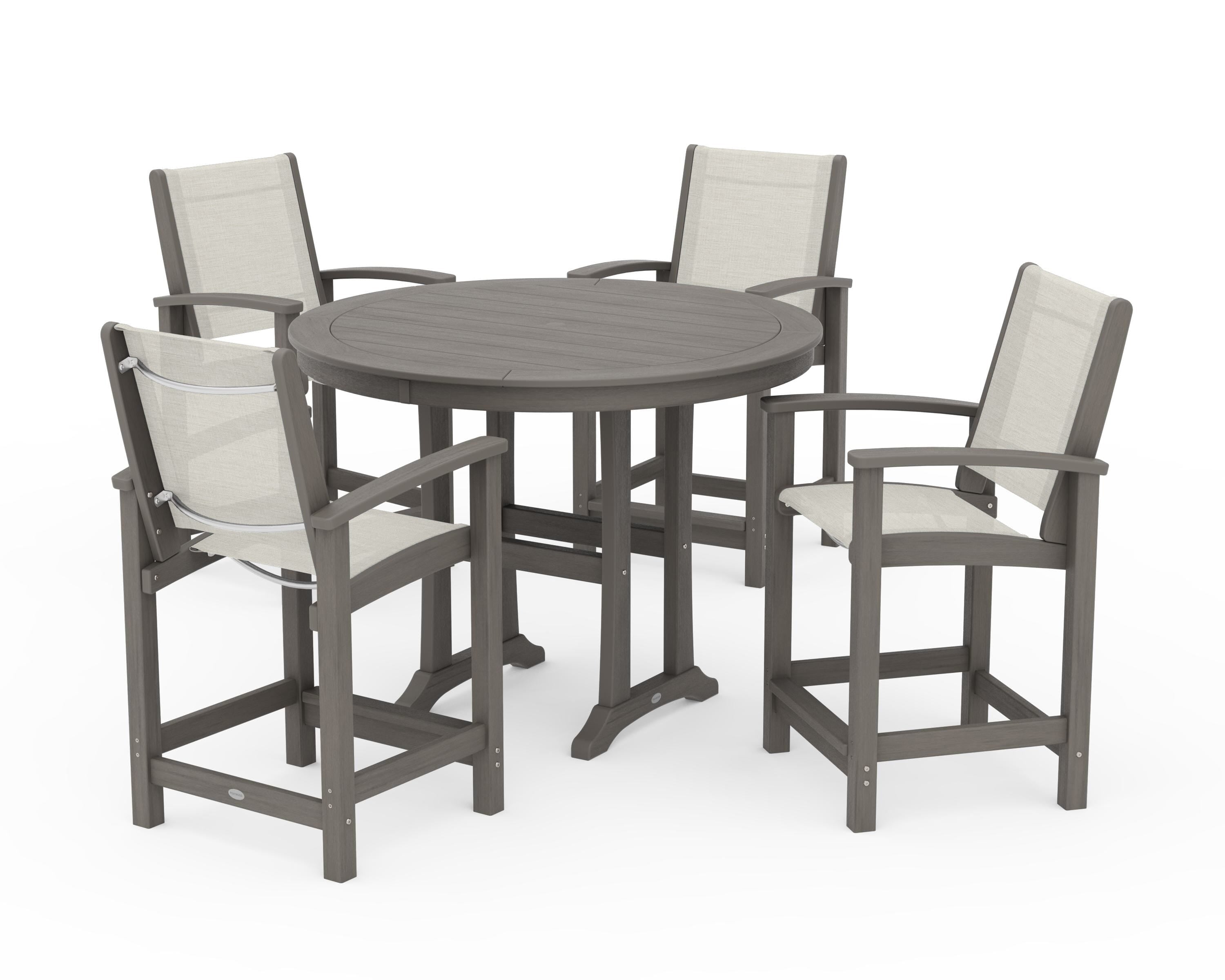 POLYWOOD Coastal 5-Piece Counter Set in Driftwood / Parchment Sling
