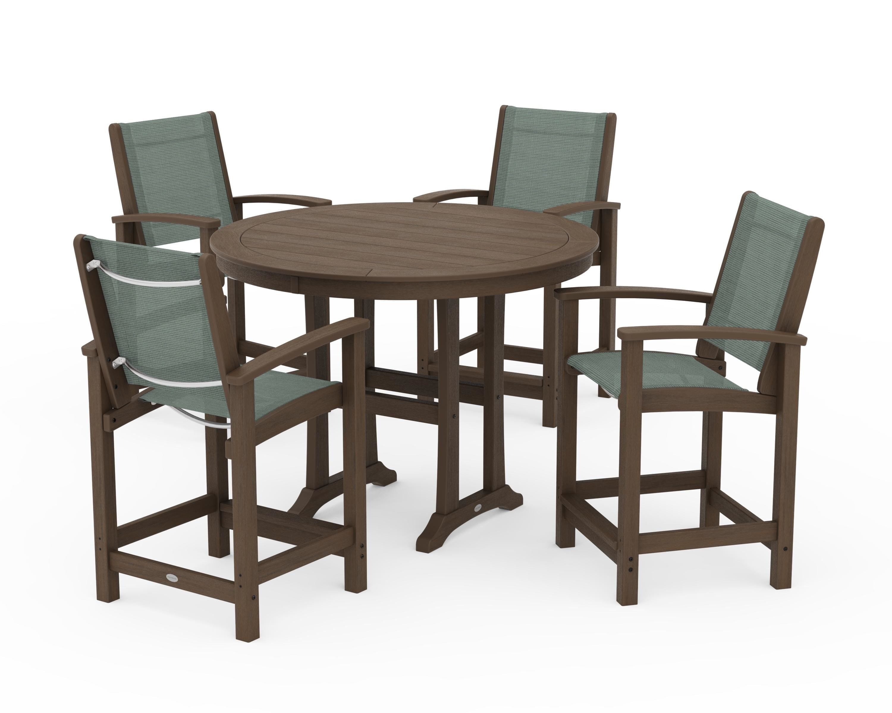 POLYWOOD Coastal 5-Piece Counter Set in Kona / Dupioni Sea Mist Sling