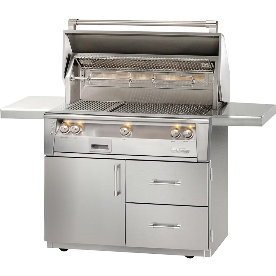 Alfresco ALXE 42-Inch Built-In Gas Grill On Cart With Rotisserie