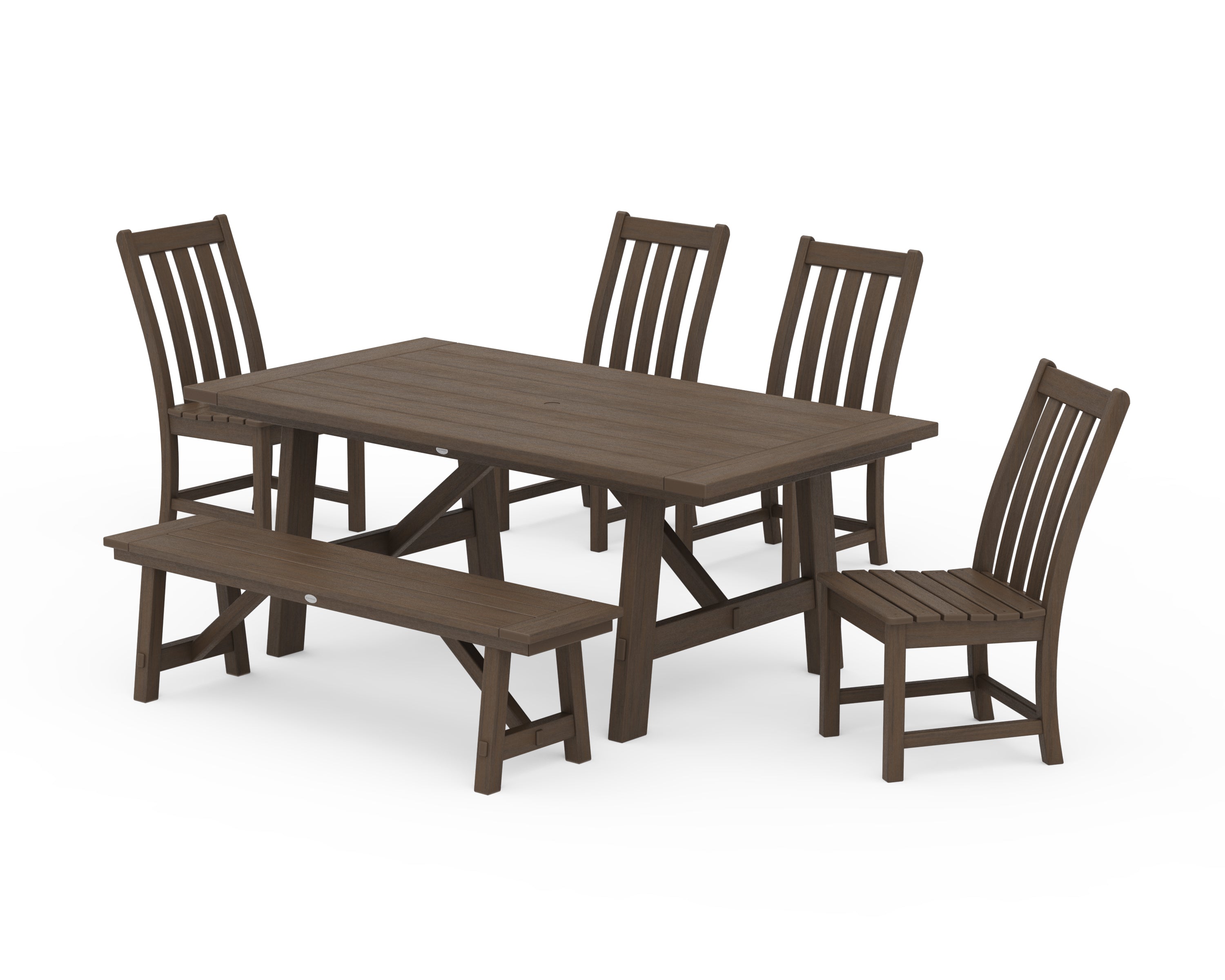 POLYWOOD Vineyard 6-Piece Rustic Farmhouse Side Chair Dining Set with Bench in Kona