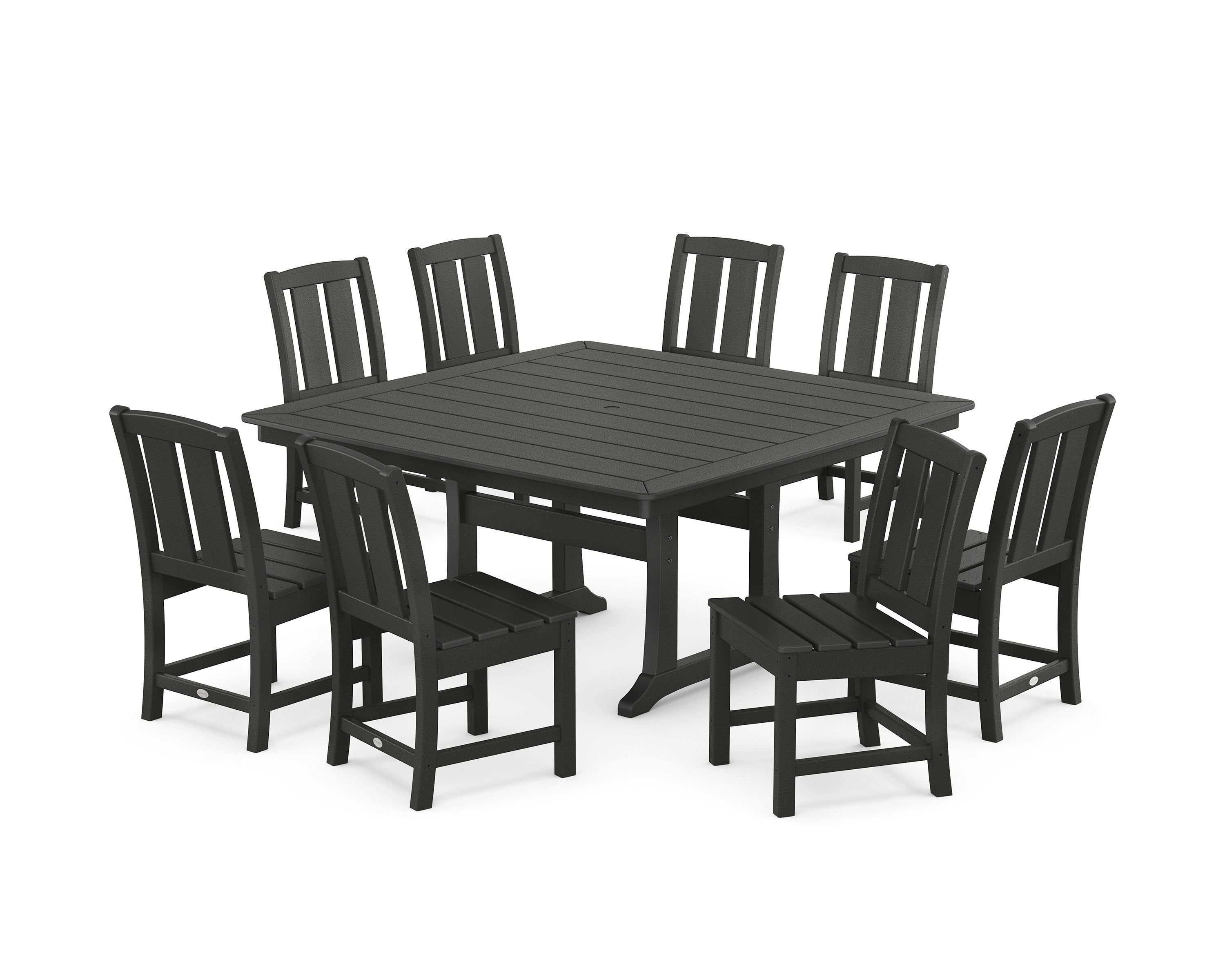 POLYWOOD Mission Side Chair 9-Piece Square Dining Set with Trestle Legs in Black