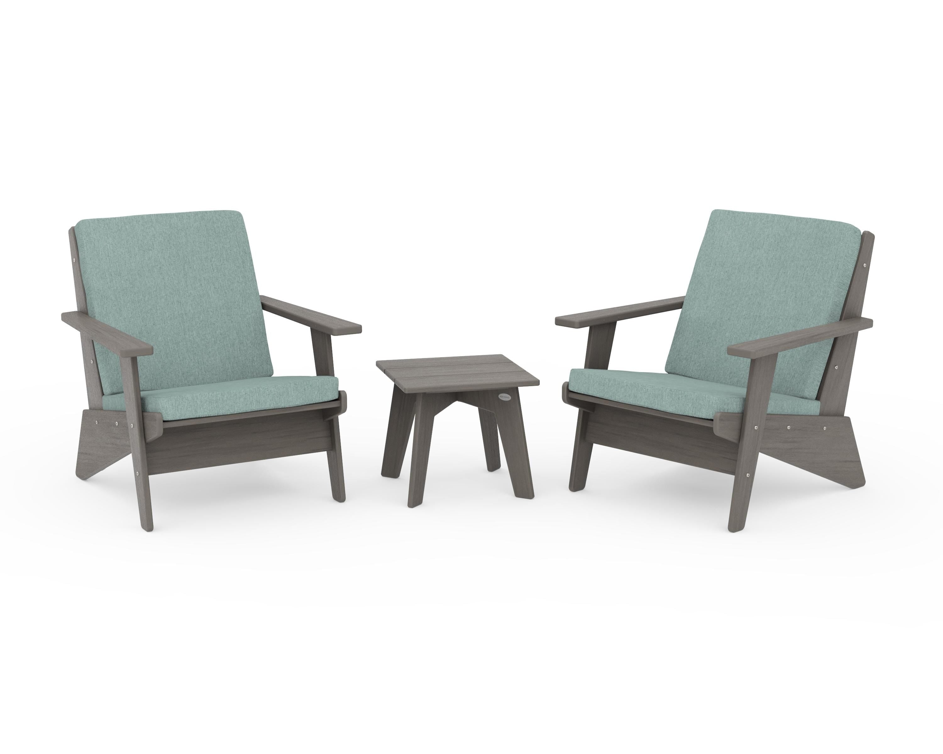POLYWOOD Riviera Modern Lounge 3-Piece Set in Driftwood / Glacier Spa