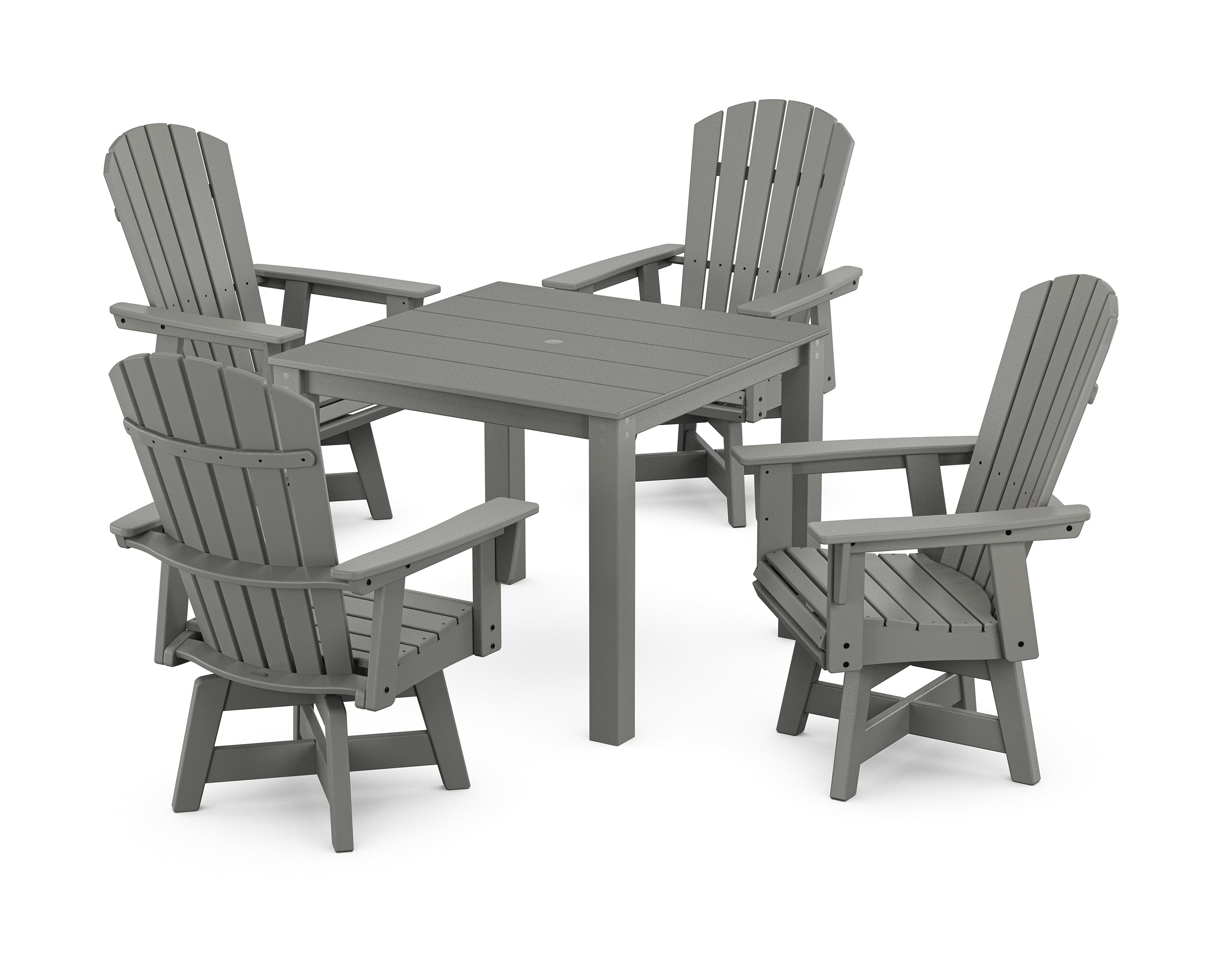 POLYWOOD Nautical Curveback Adirondack Swivel 5-Piece Parsons Dining Set in Slate Grey