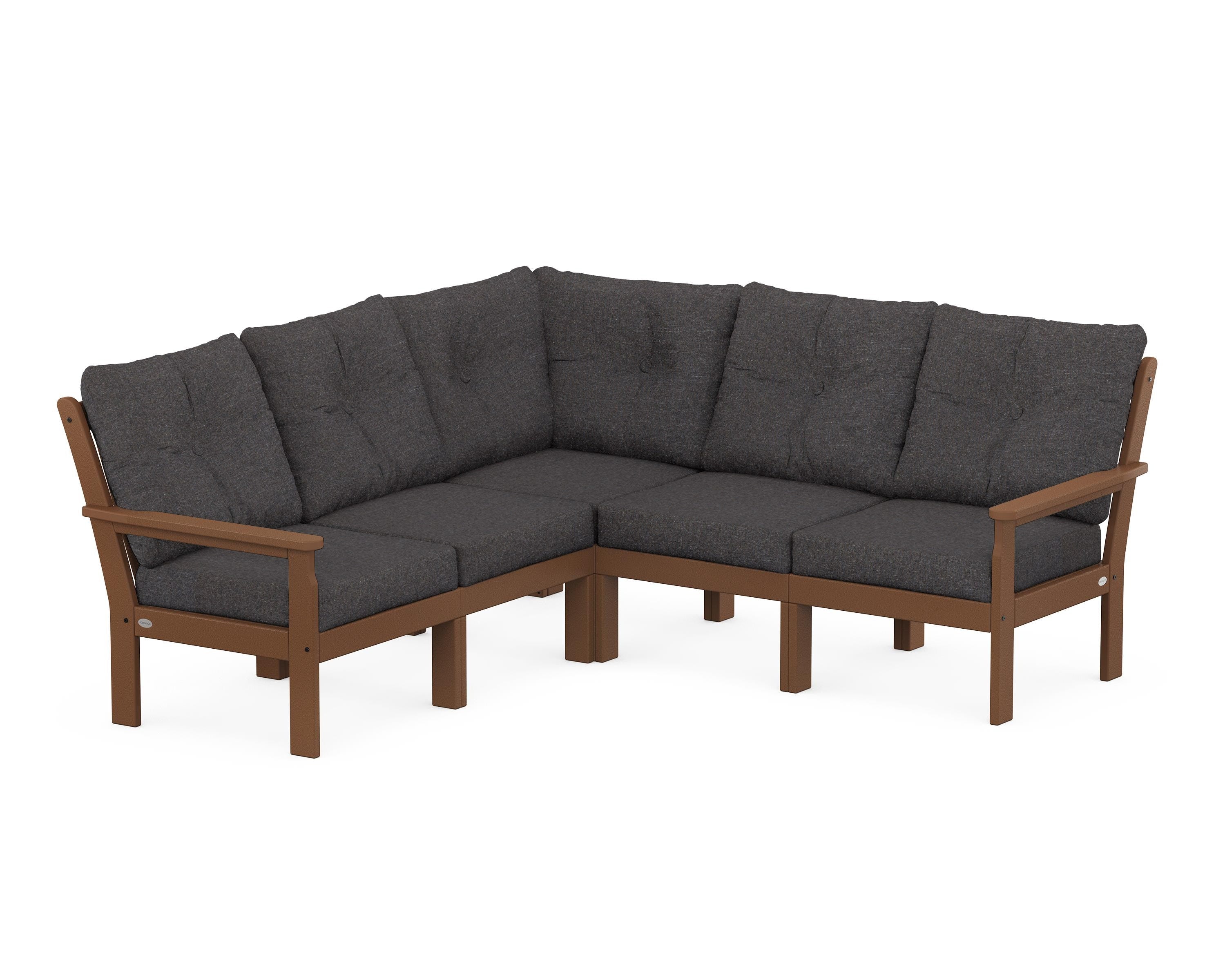POLYWOOD Vineyard 5-Piece Sectional in Teak / Ash Charcoal