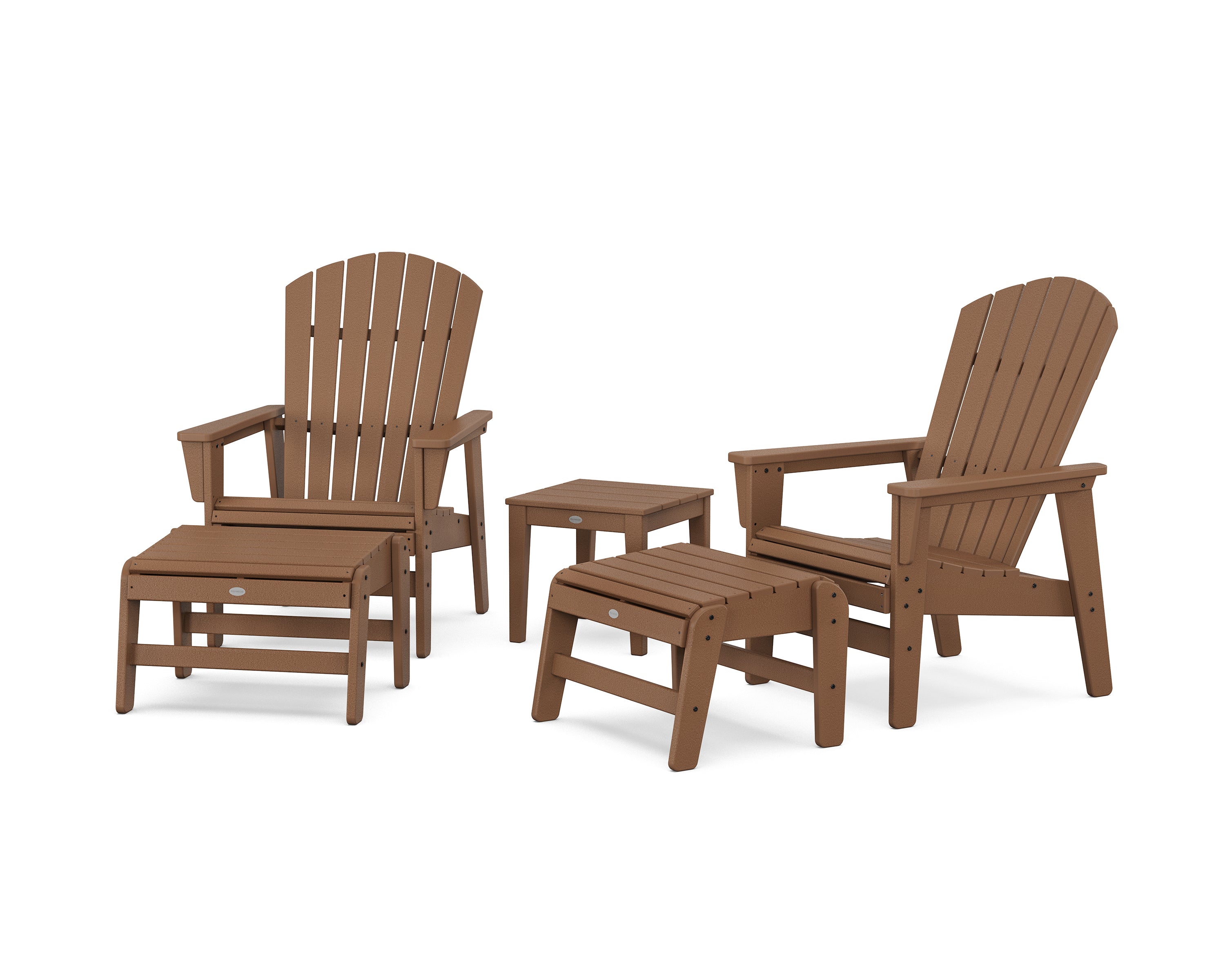 POLYWOOD 5-Piece Nautical Grand Upright Adirondack Set with Ottomans and Side Table in Teak