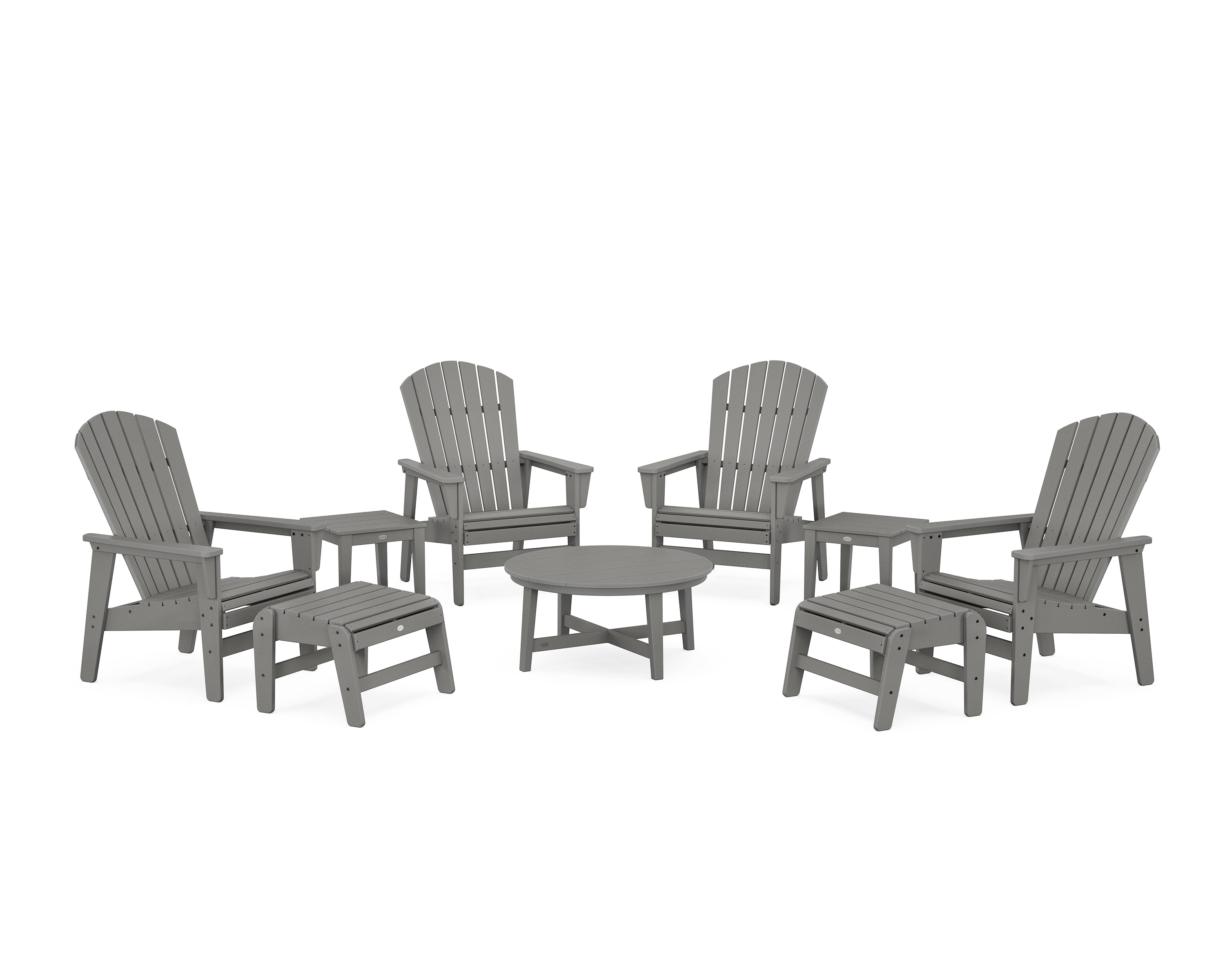 POLYWOOD® Nautical Grand Upright Adirondack 9-Piece Conversation Set in Slate Grey