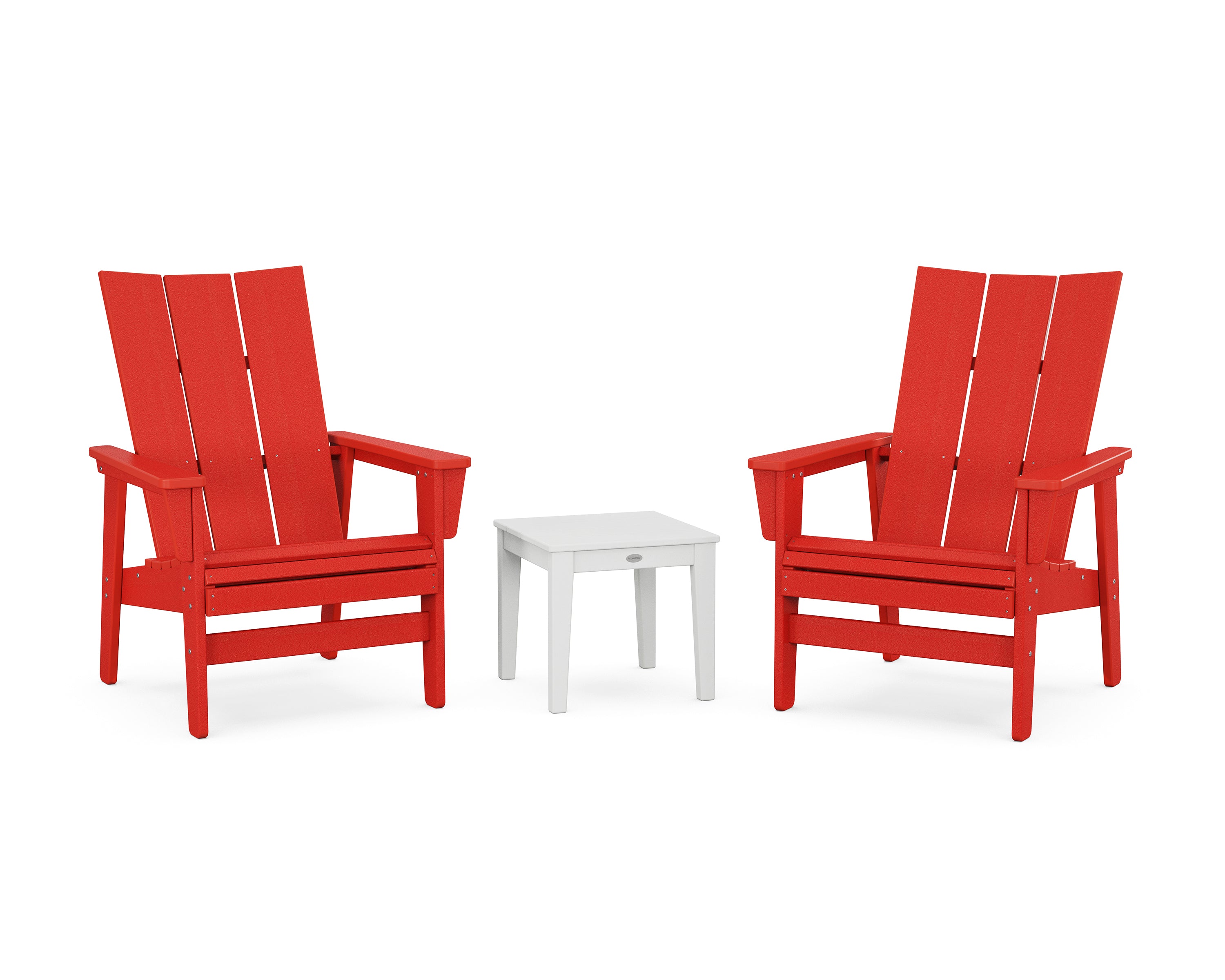 POLYWOOD 3-Piece Modern Grand Upright Adirondack Set in Sunset Red / White