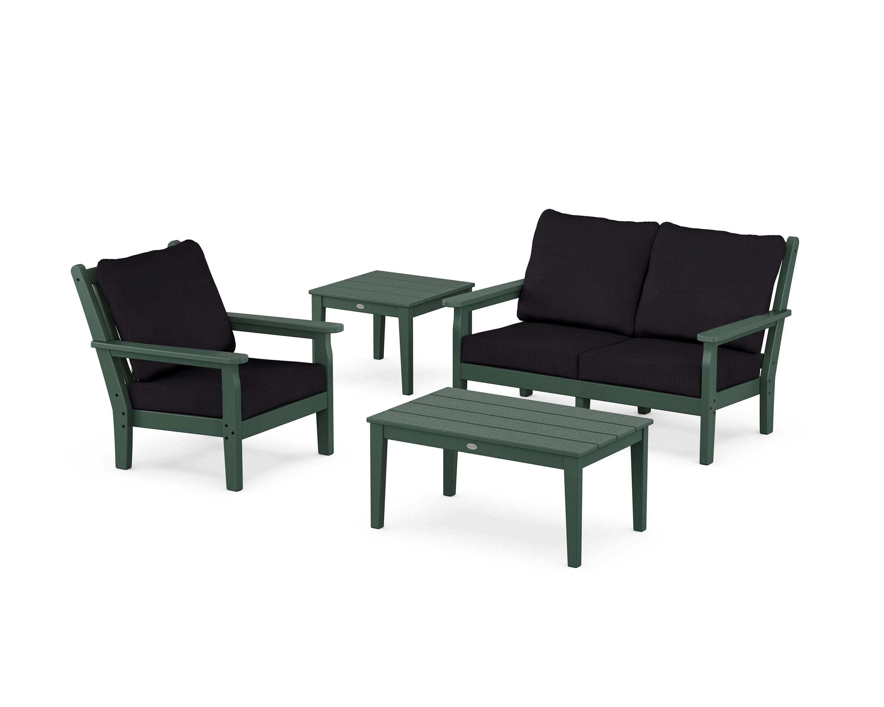 POLYWOOD Chippendale 4-Piece Deep Seating Set in Green / Midnight Linen