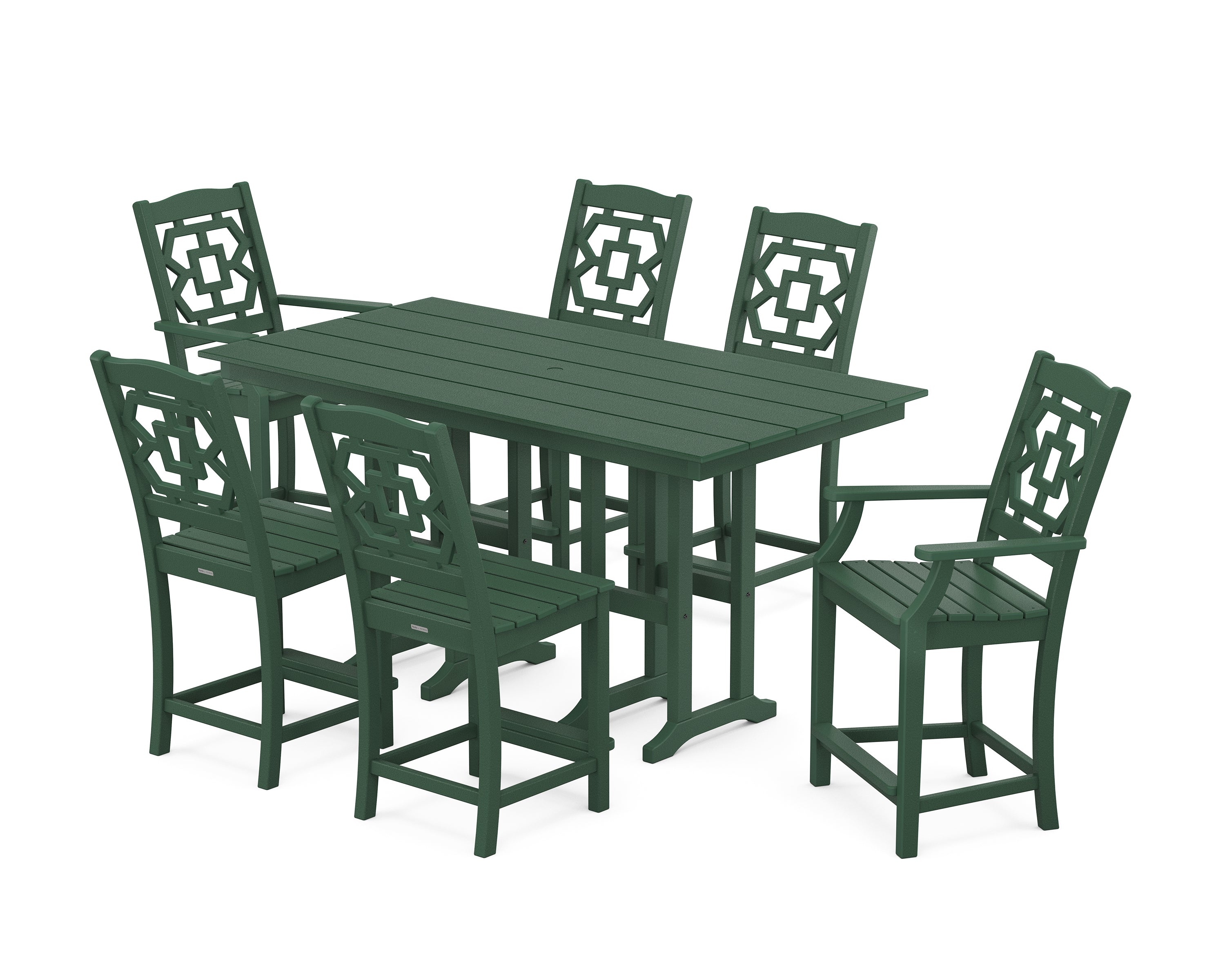Martha Stewart by POLYWOOD Chinoiserie 7-Piece Farmhouse Counter Set in Green