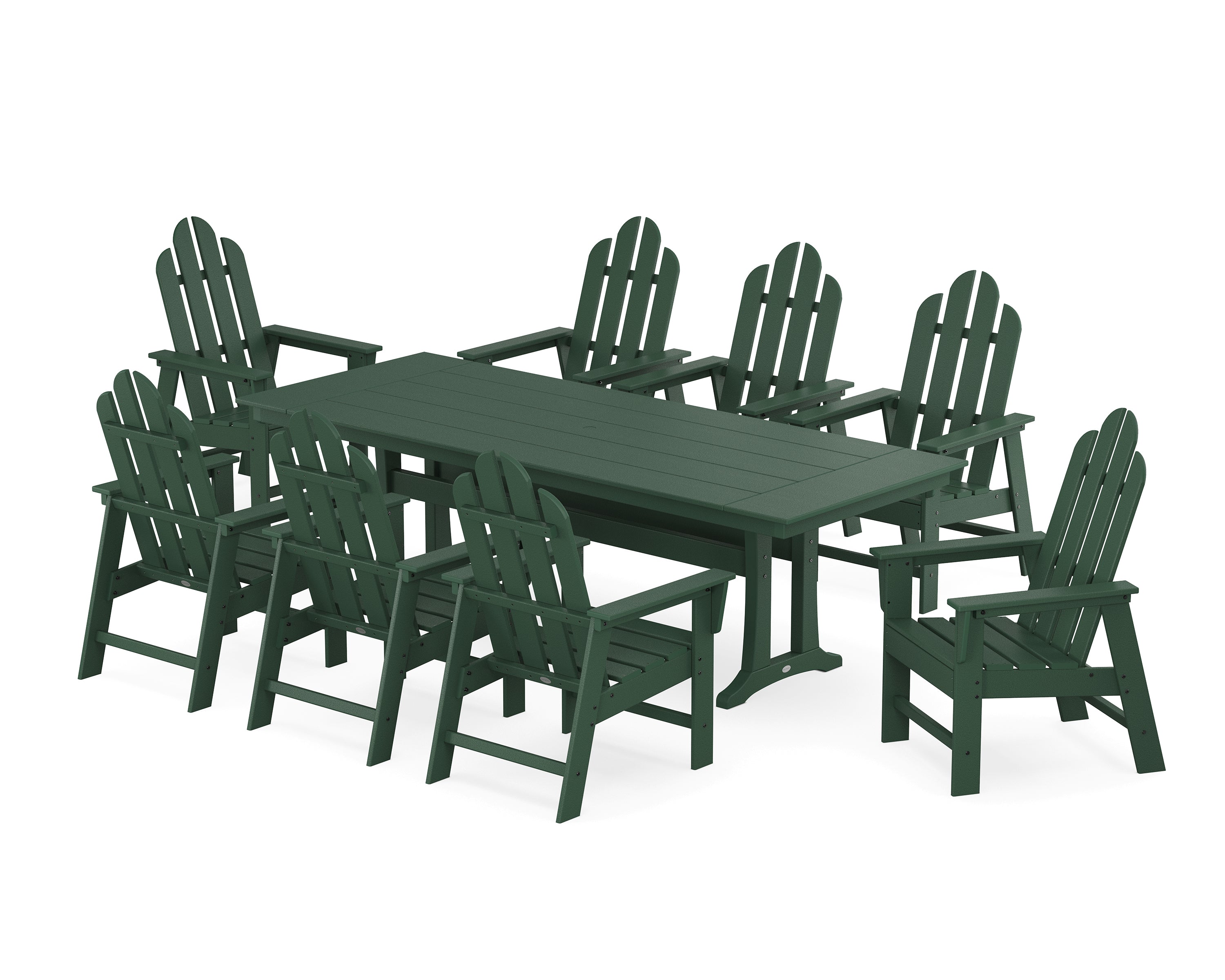 POLYWOOD Long Island 9-Piece Farmhouse Dining Set with Trestle Legs in Green