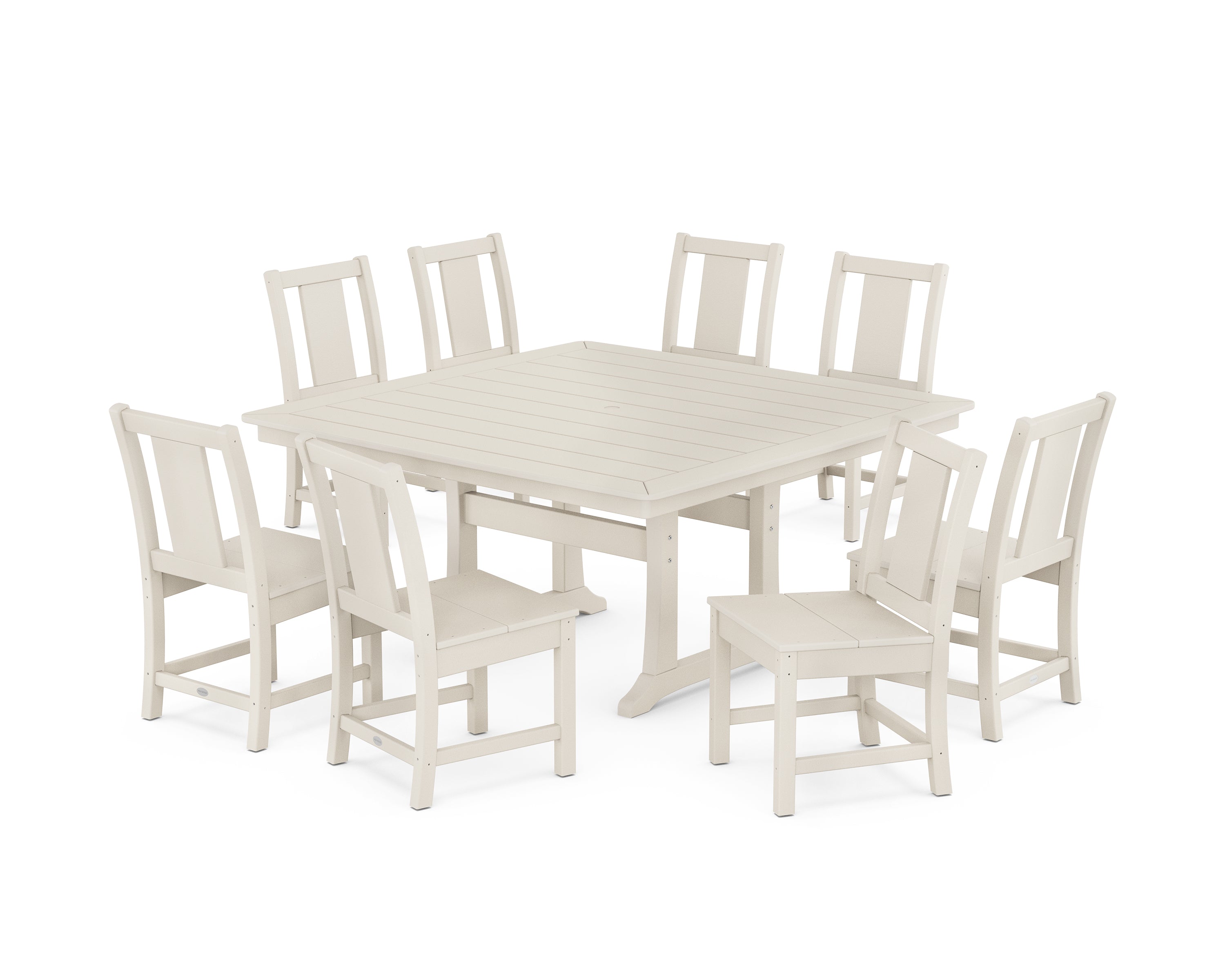 POLYWOOD Prairie Side Chair 9-Piece Square Dining Set with Trestle Legs in Sand