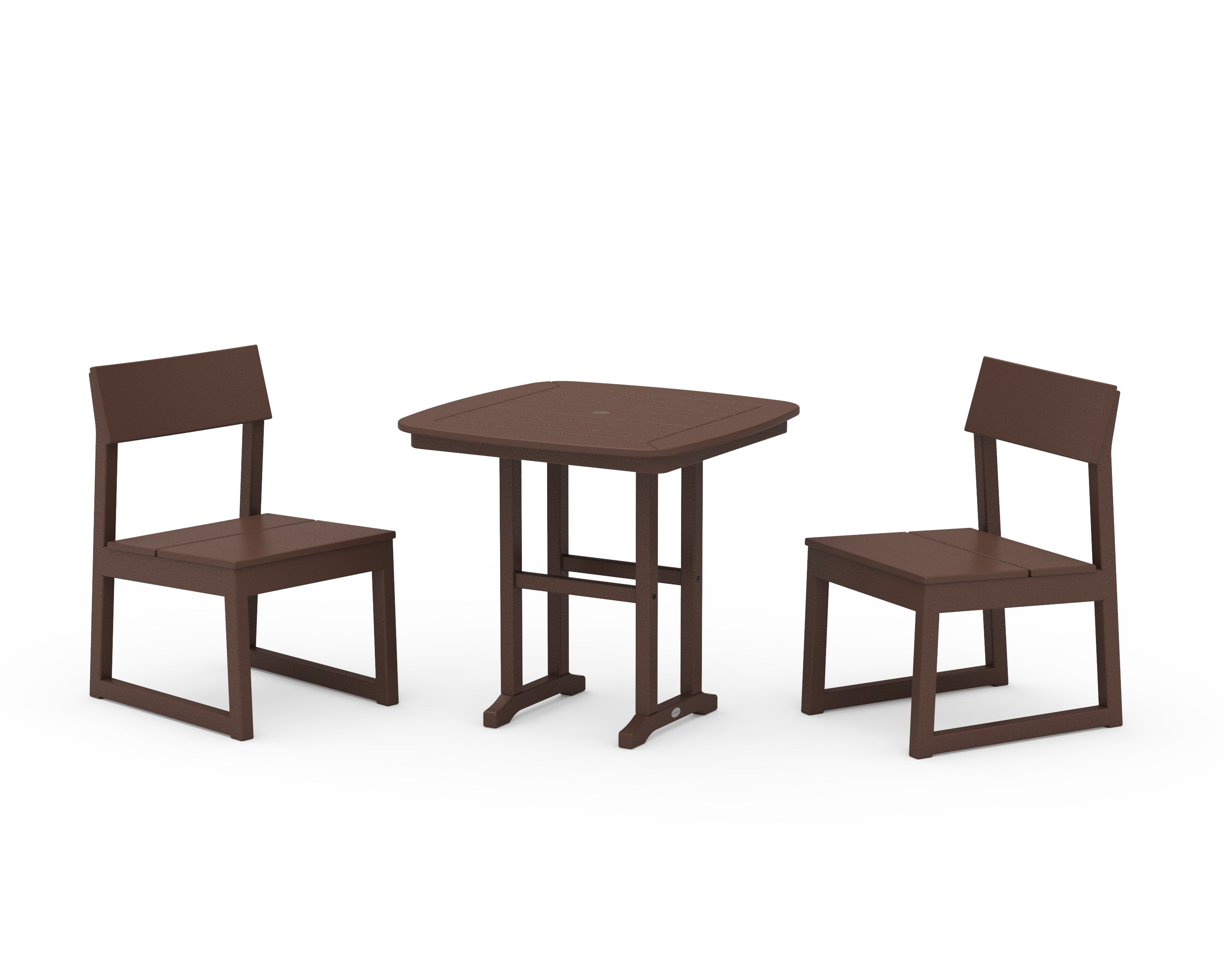 POLYWOOD EDGE Side Chair 3-Piece Dining Set in Mahogany