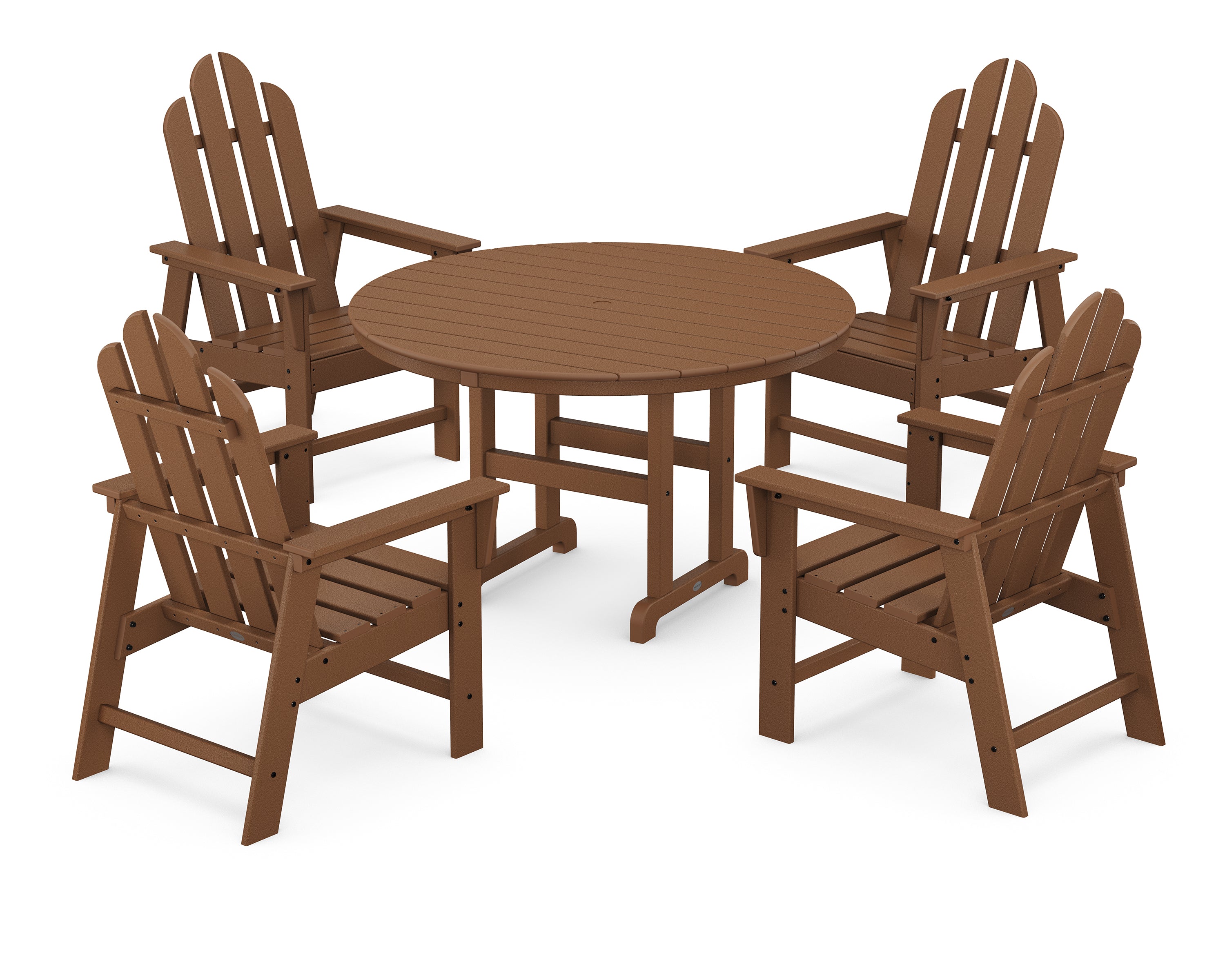 POLYWOOD® Long Island 5-Piece Round Farmhouse Dining Set in Teak