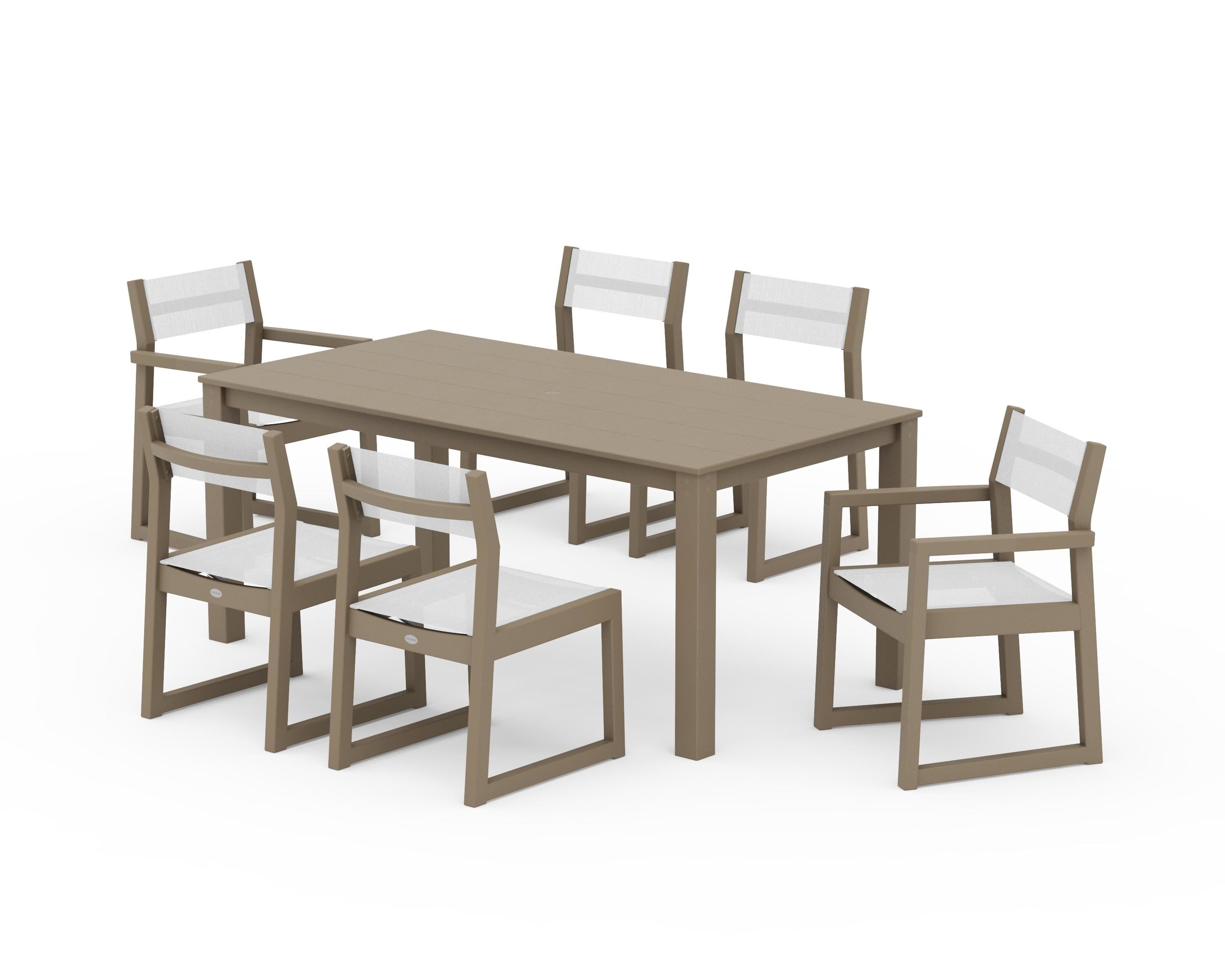 POLYWOOD EDGE Sling 7-Piece Parsons Dining Set in Vintage Sahara / White Sling