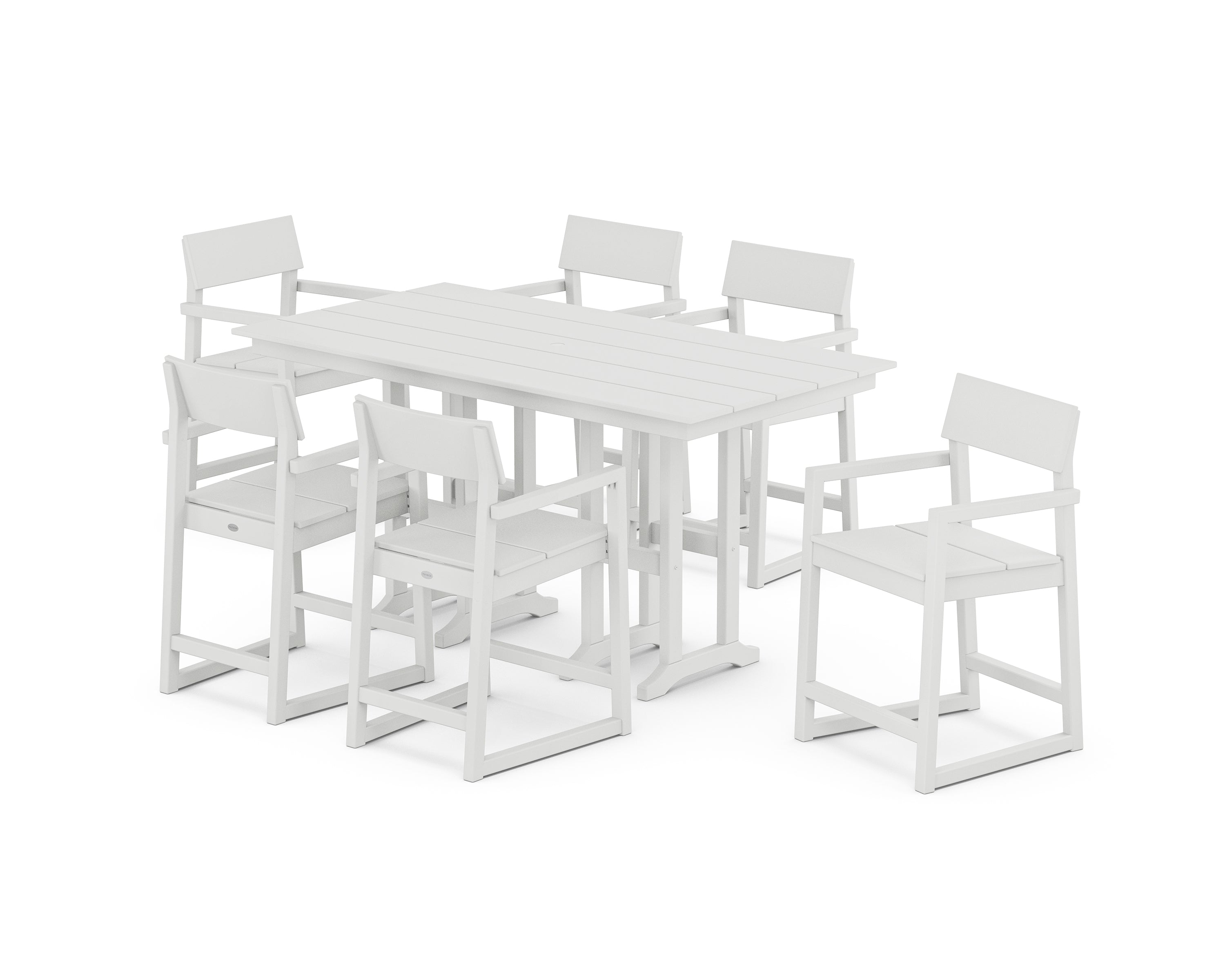 POLYWOOD® EDGE Arm Chair 7-Piece Farmhouse Counter Set in White