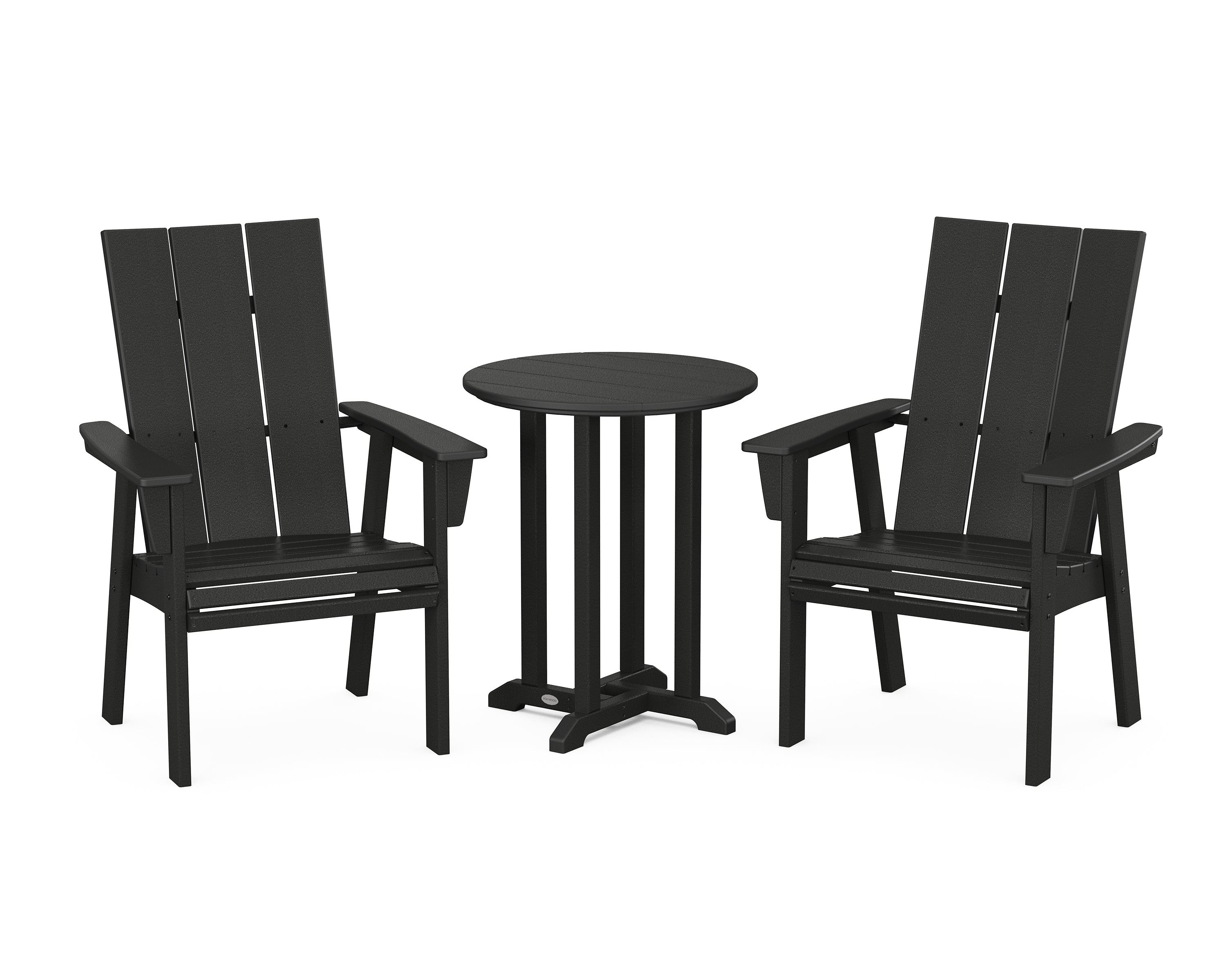 POLYWOOD® Modern Curveback Adirondack 3-Piece Round Dining Set in Black