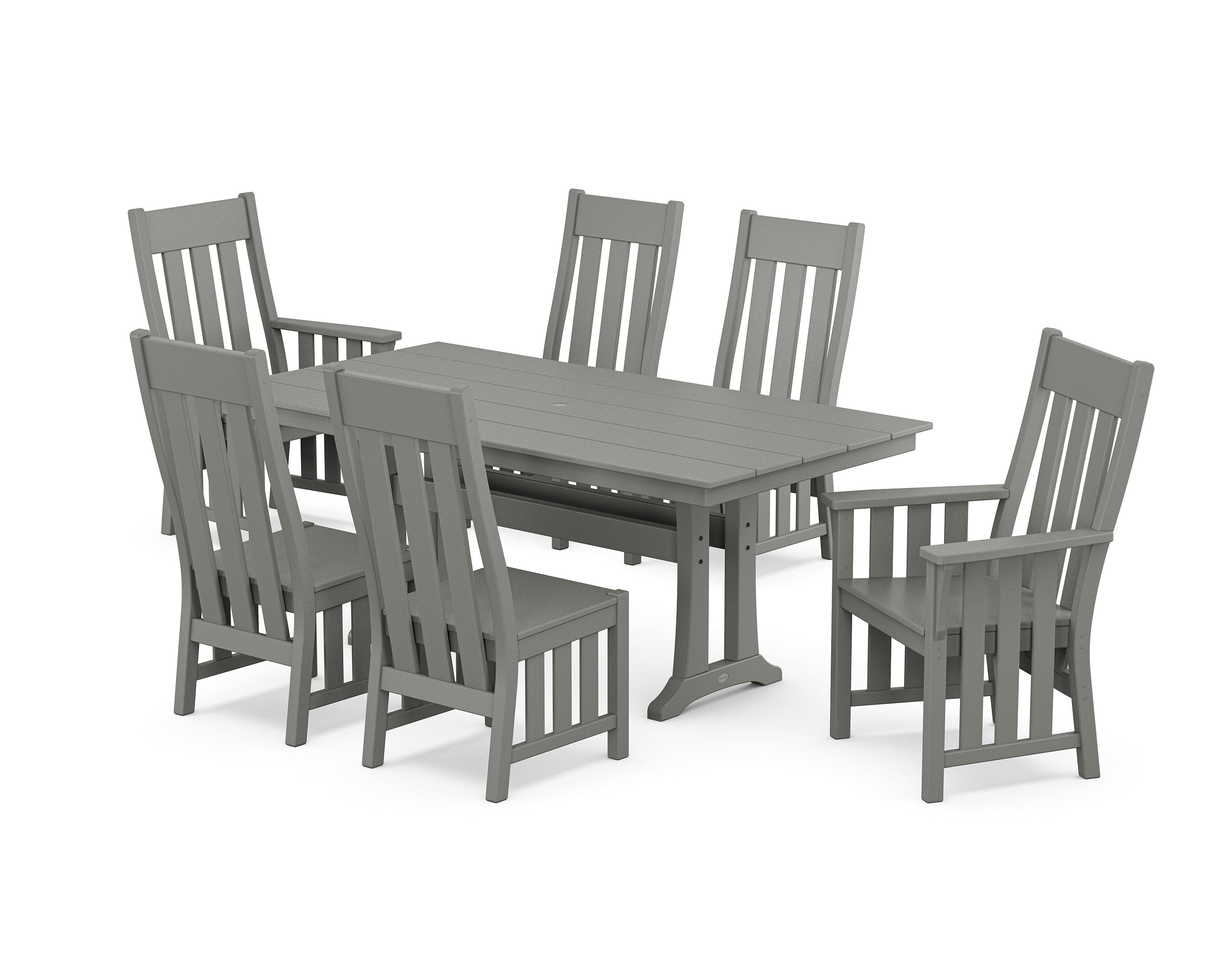 Martha Stewart by POLYWOOD Acadia 7-Piece Farmhouse Dining Set with Trestle Legs in Slate Grey