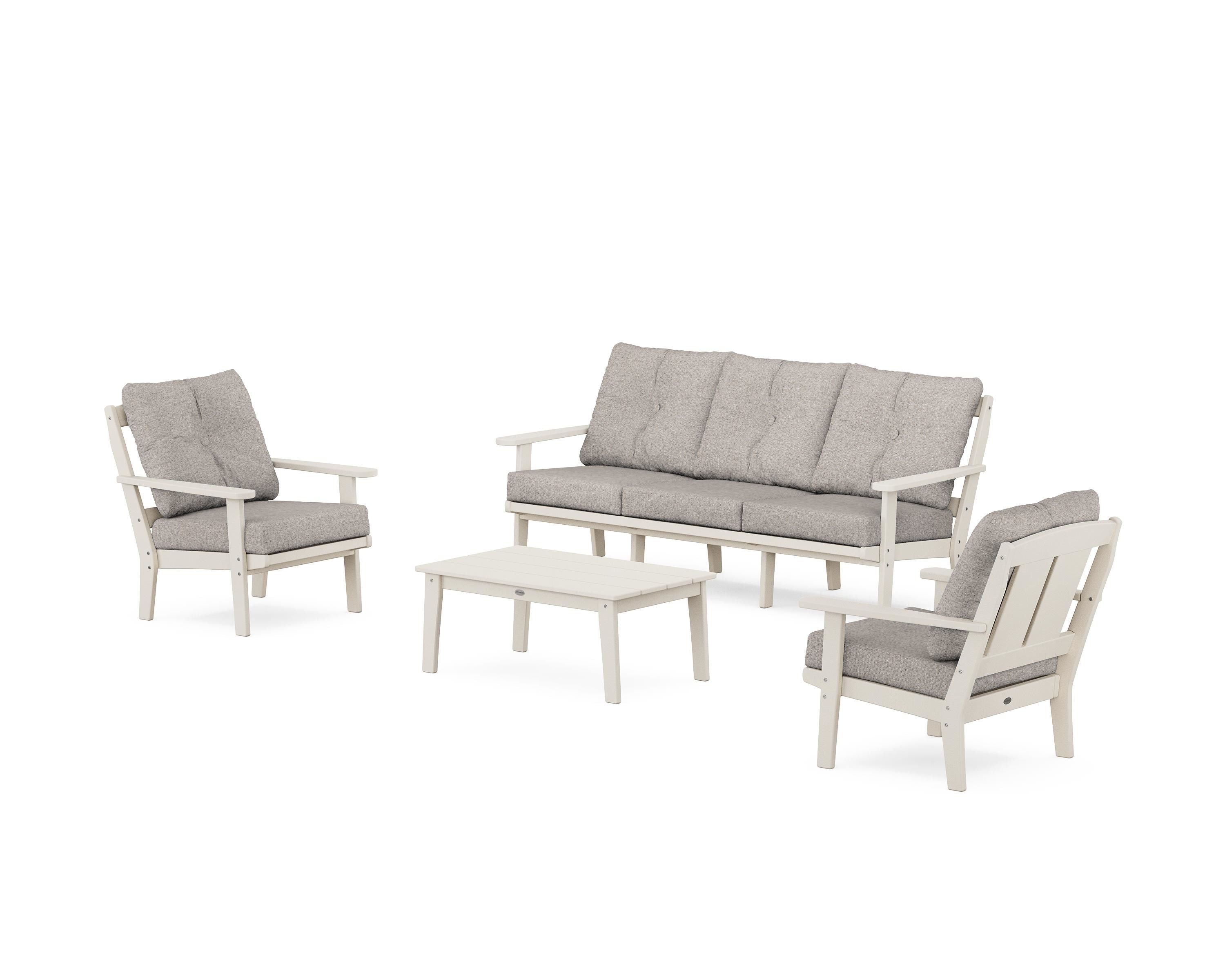 POLYWOOD Mission 4-Piece Deep Seating Set with Sofa in Sand / Weathered Tweed