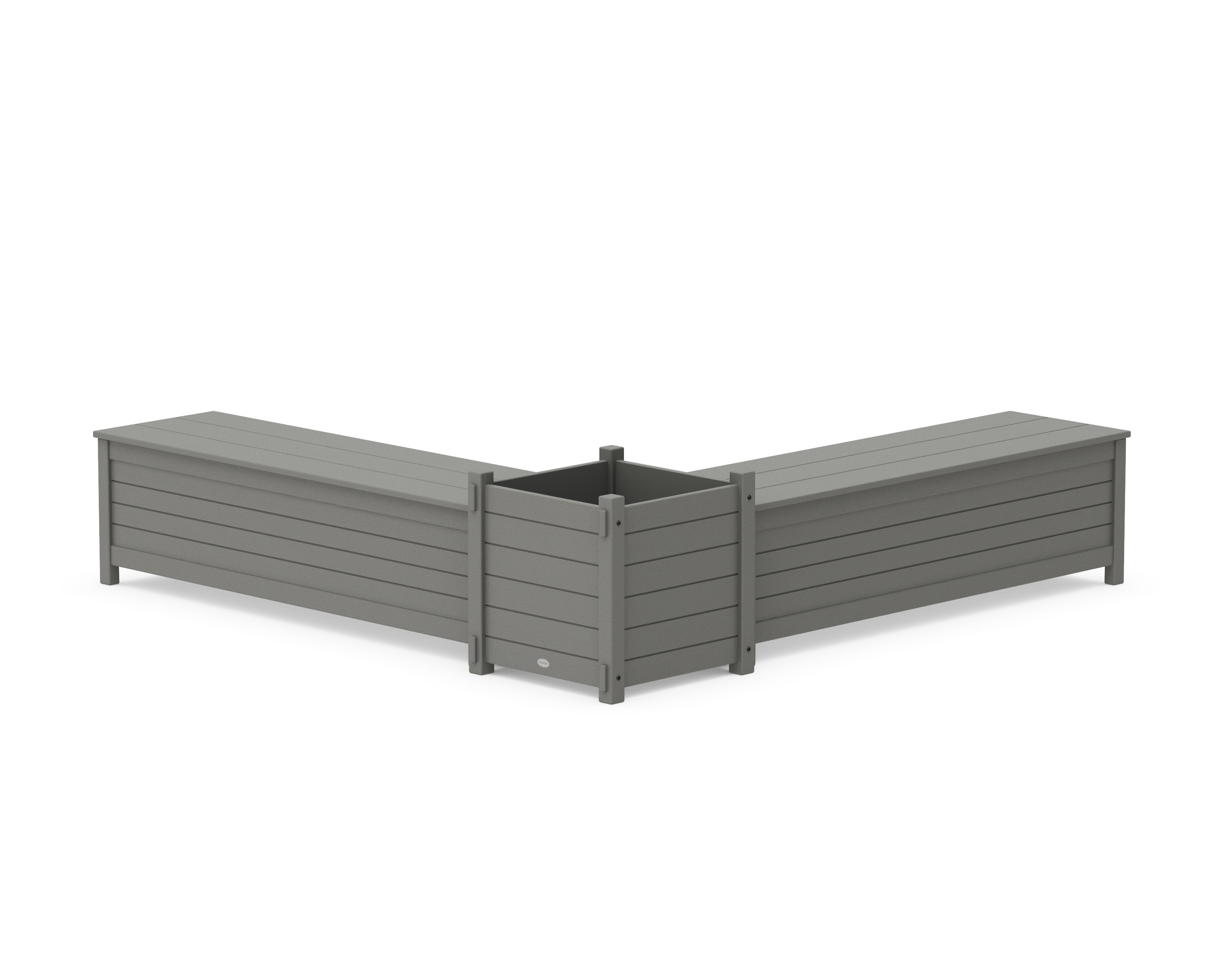 POLYWOOD 60" Nautical L- Shaped Planter Storage Bench Set- Large in Slate Grey