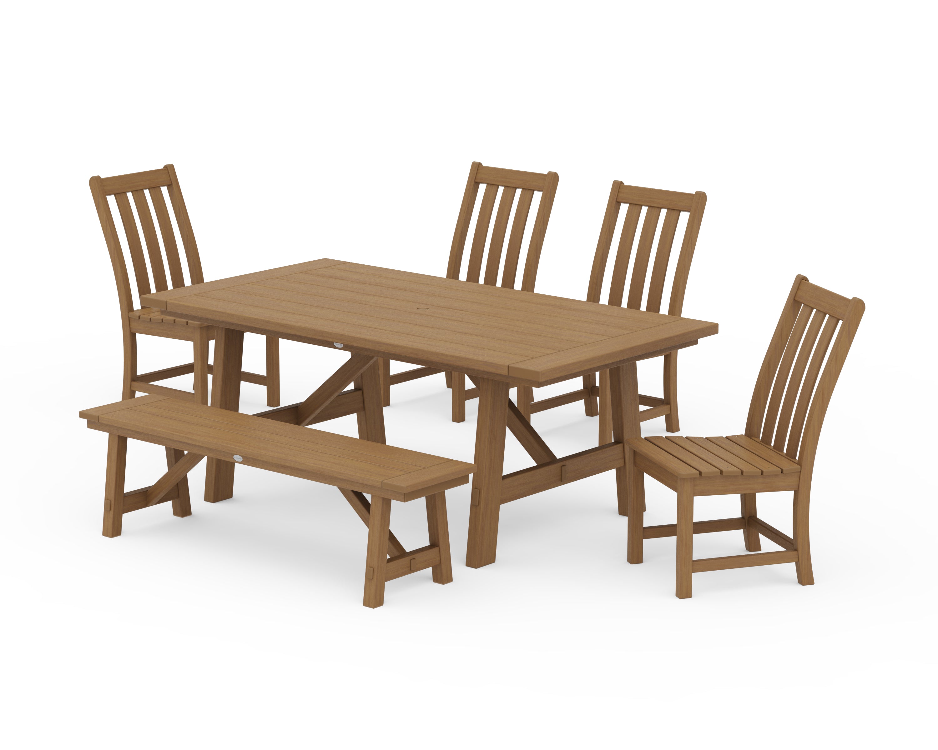 POLYWOOD Vineyard 6-Piece Rustic Farmhouse Side Chair Dining Set with Bench in Natural
