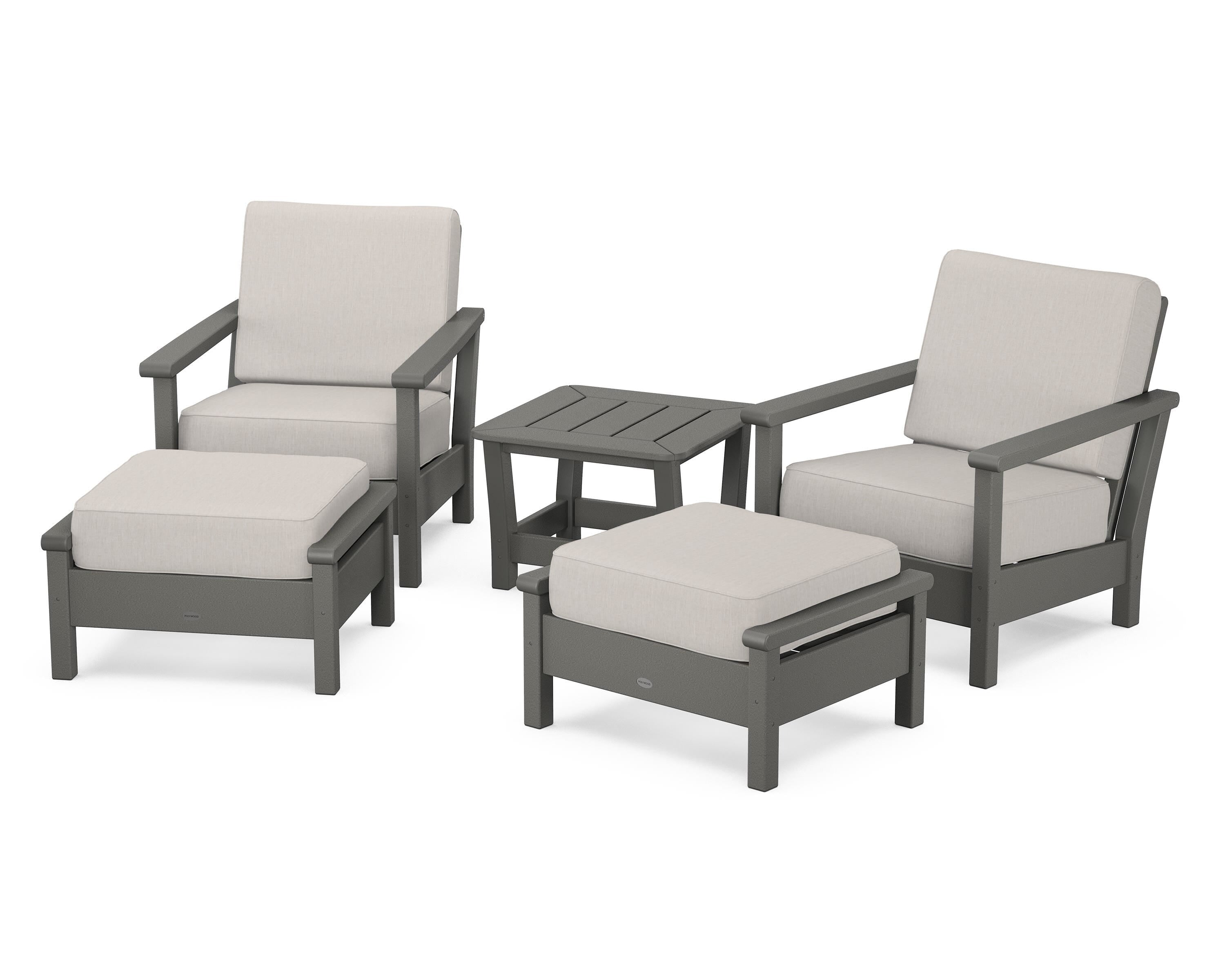 POLYWOOD Harbour 5-Piece Deep Seating Chair Set in Slate Grey / Cast Ash
