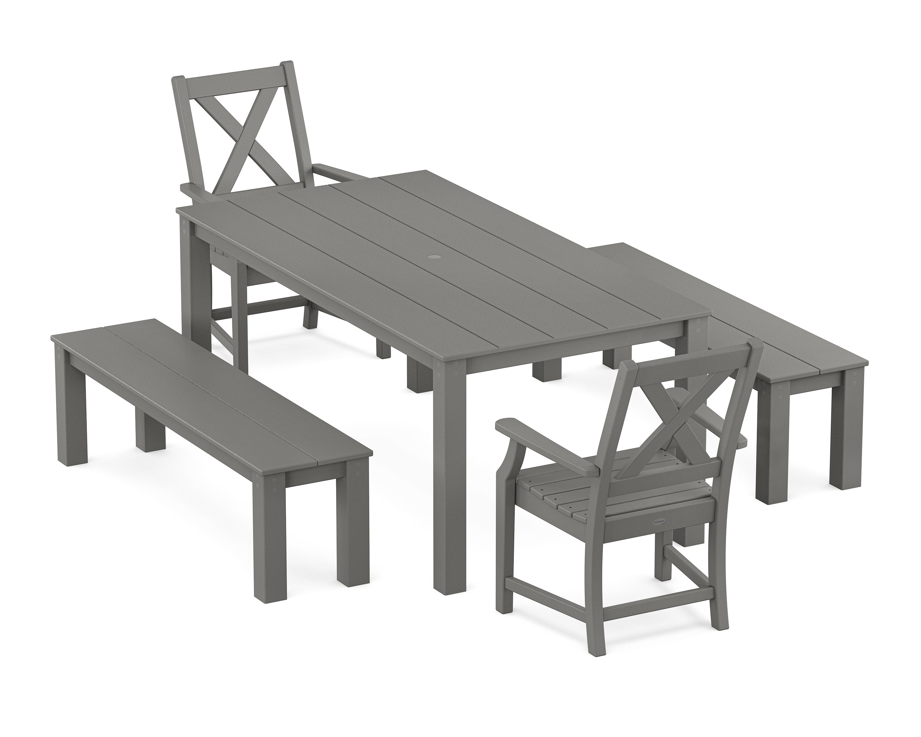 POLYWOOD Braxton 5-Piece Parsons Dining Set with Benches in Slate Grey