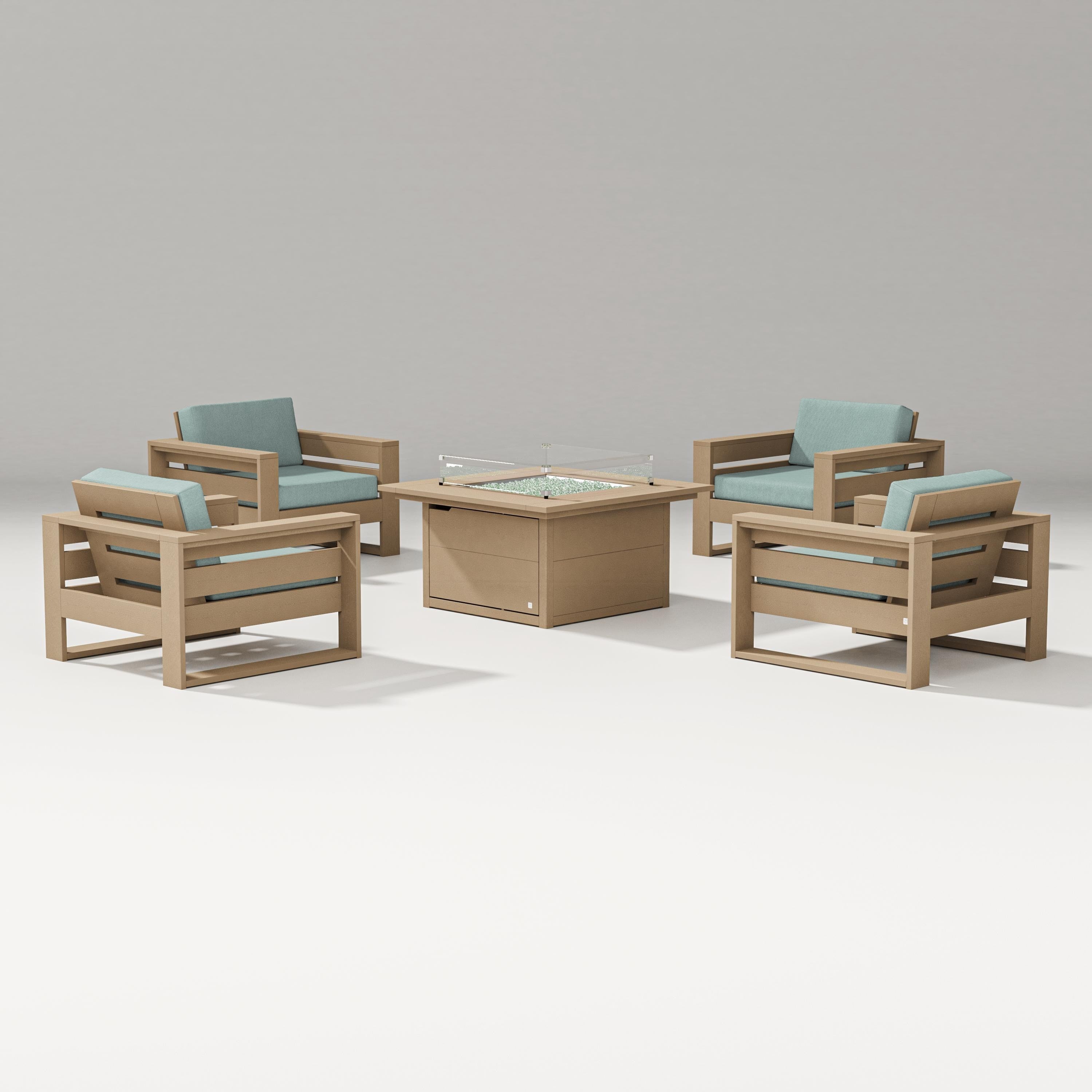 PW Designer Series Latitude 5-Piece Lounge Fire Table Set in Vintage Sahara / Glacier Spa