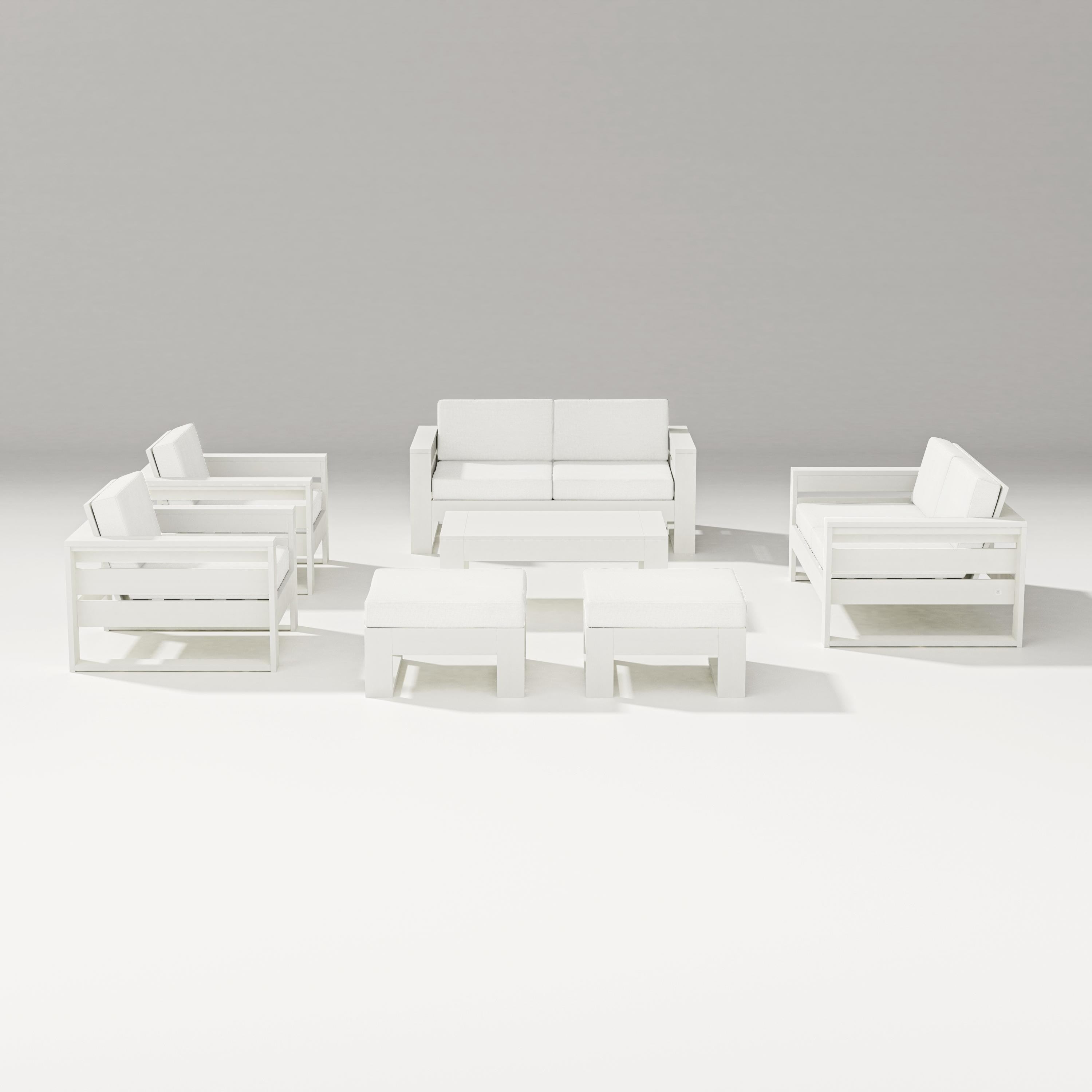 PW Designer Series Latitude 7-Piece Lounge Loveseat Set in Vintage White / Natural Linen