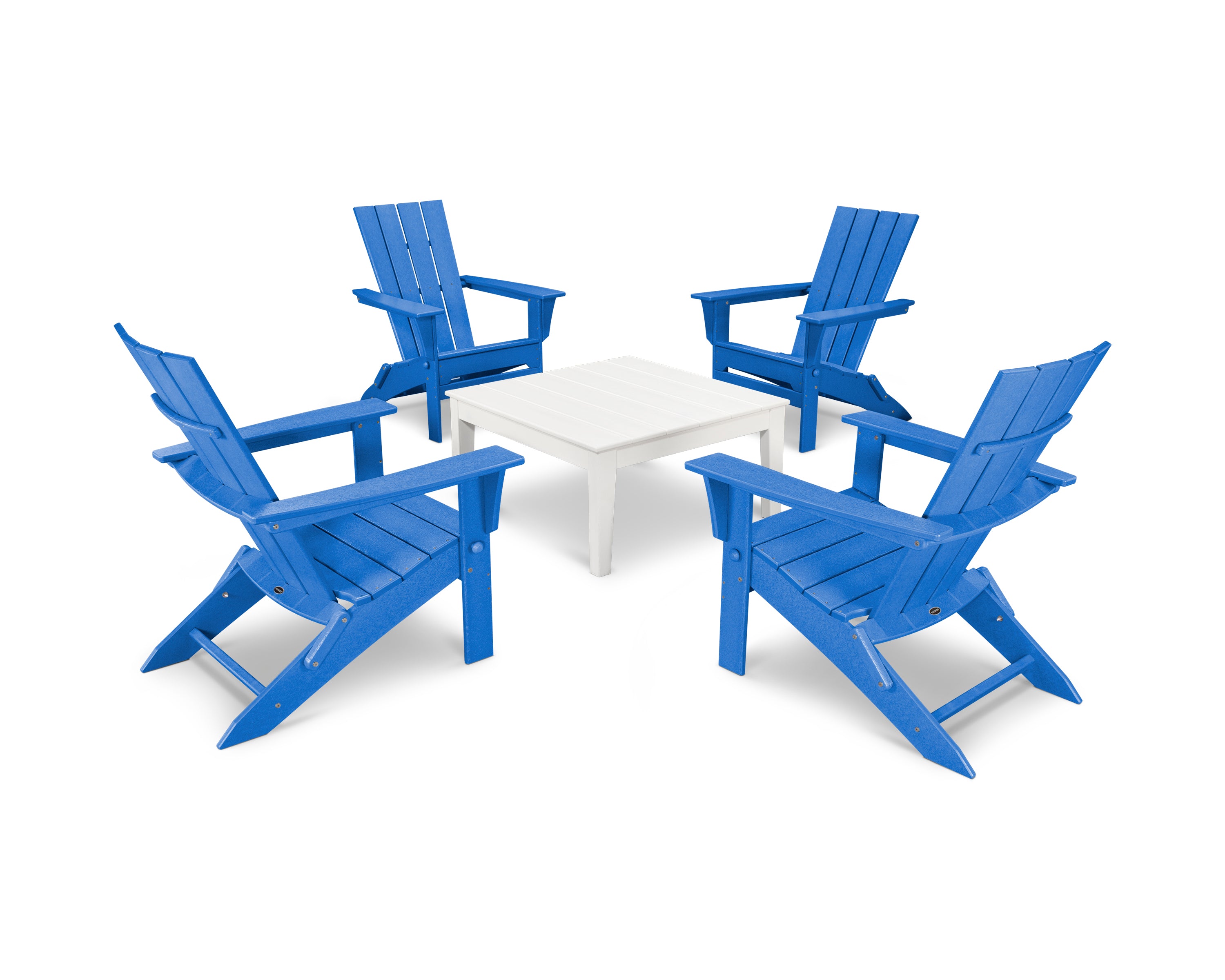 POLYWOOD Quattro Folding Chair 5-Piece Conversation Set in Pacific Blue / White
