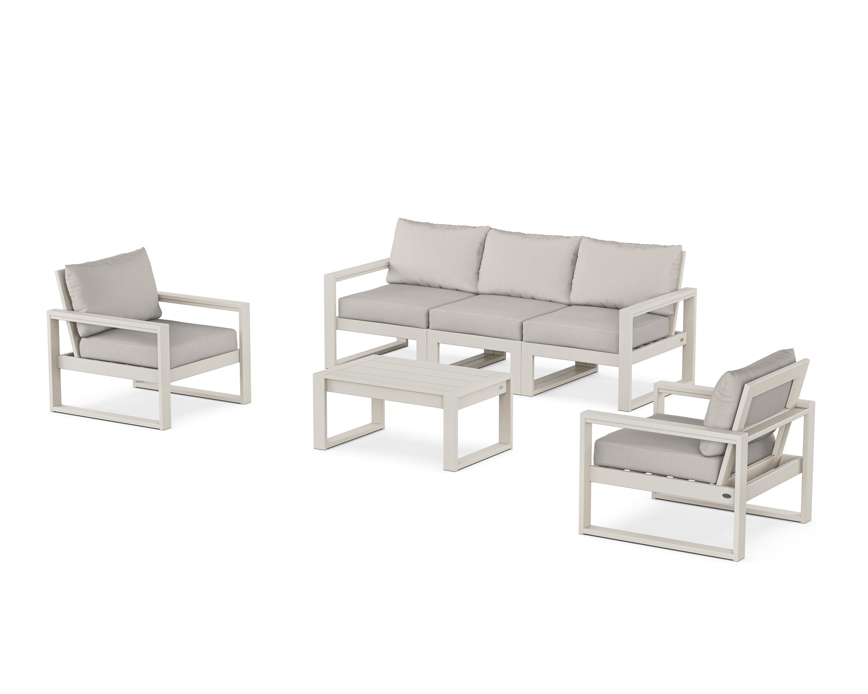 POLYWOOD EDGE Sectional 4-Piece Deep Seating Set with Sofa in Sand / Cast Ash