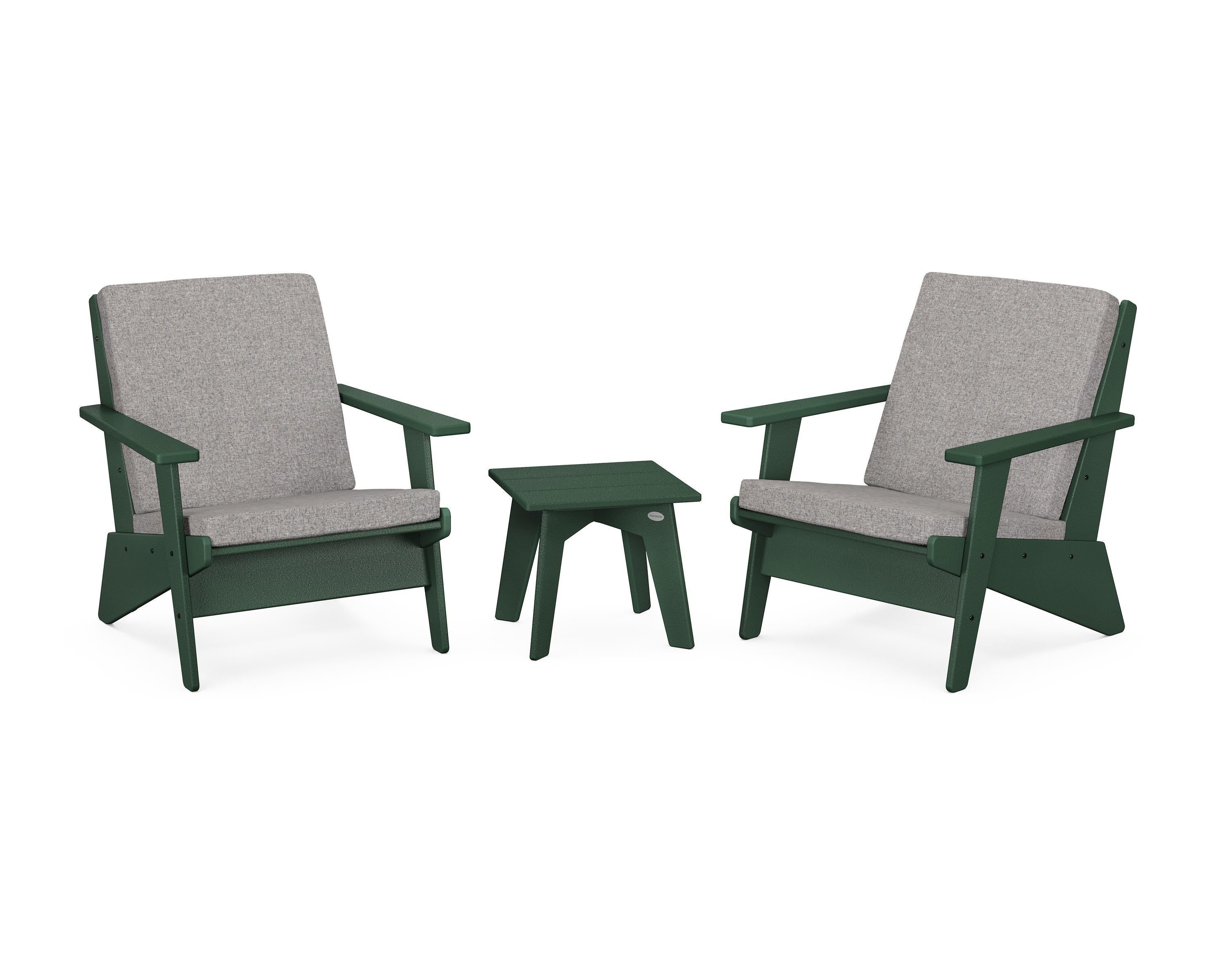 POLYWOOD Riviera Modern Lounge 3-Piece Set in Green / Grey Mist