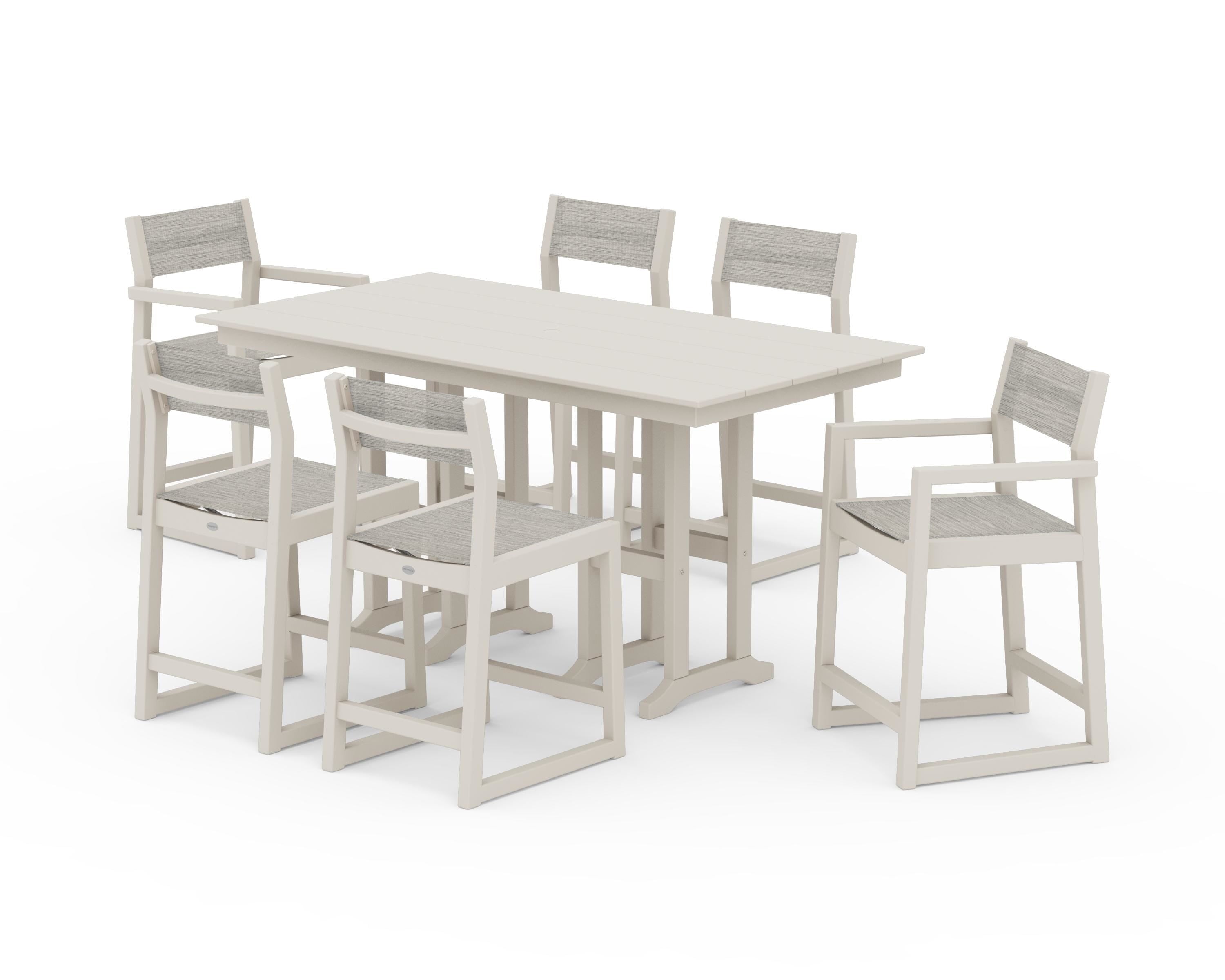 POLYWOOD EDGE Sling 7-Piece Farmhouse Counter Set in Sand / Birch Sling