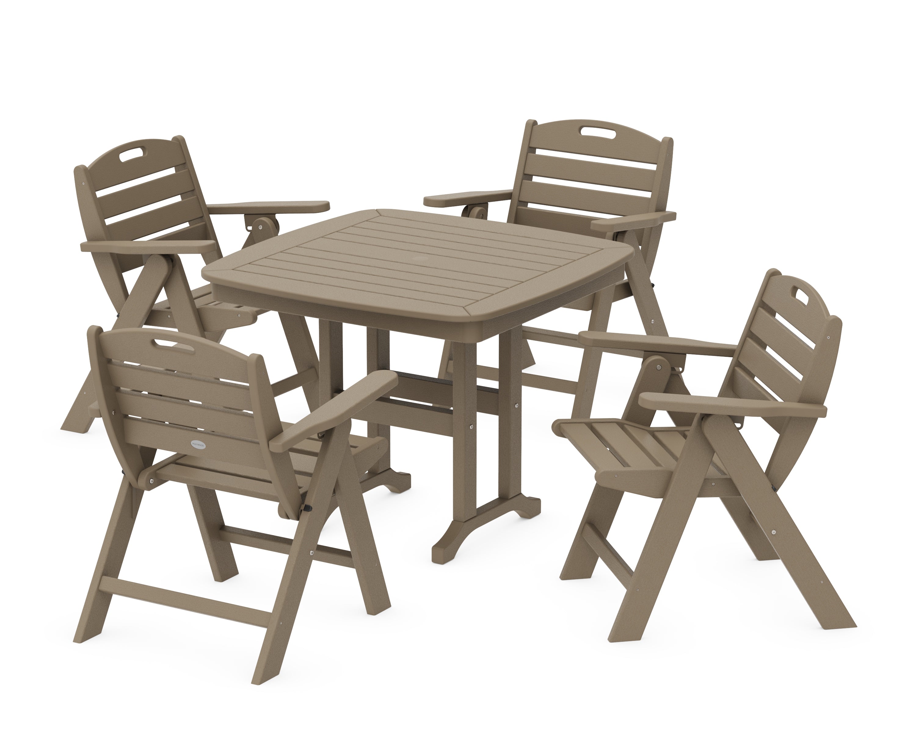 POLYWOOD Nautical Folding Lowback Chair 5-Piece Dining Set in Vintage Sahara