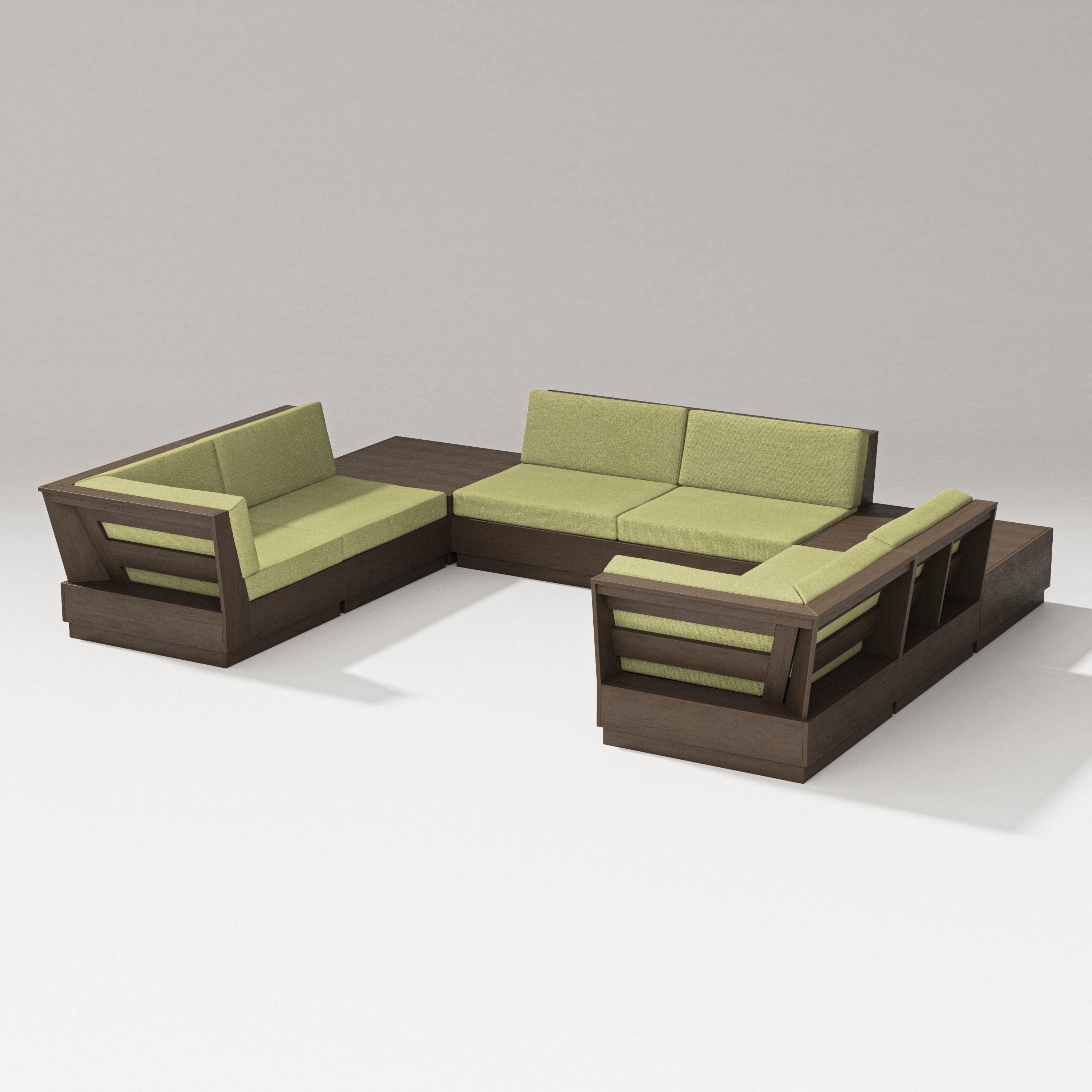 PW Designer Series Elevate 8-Piece U-Shaped Sectional in Kona / Chartreuse Boucle