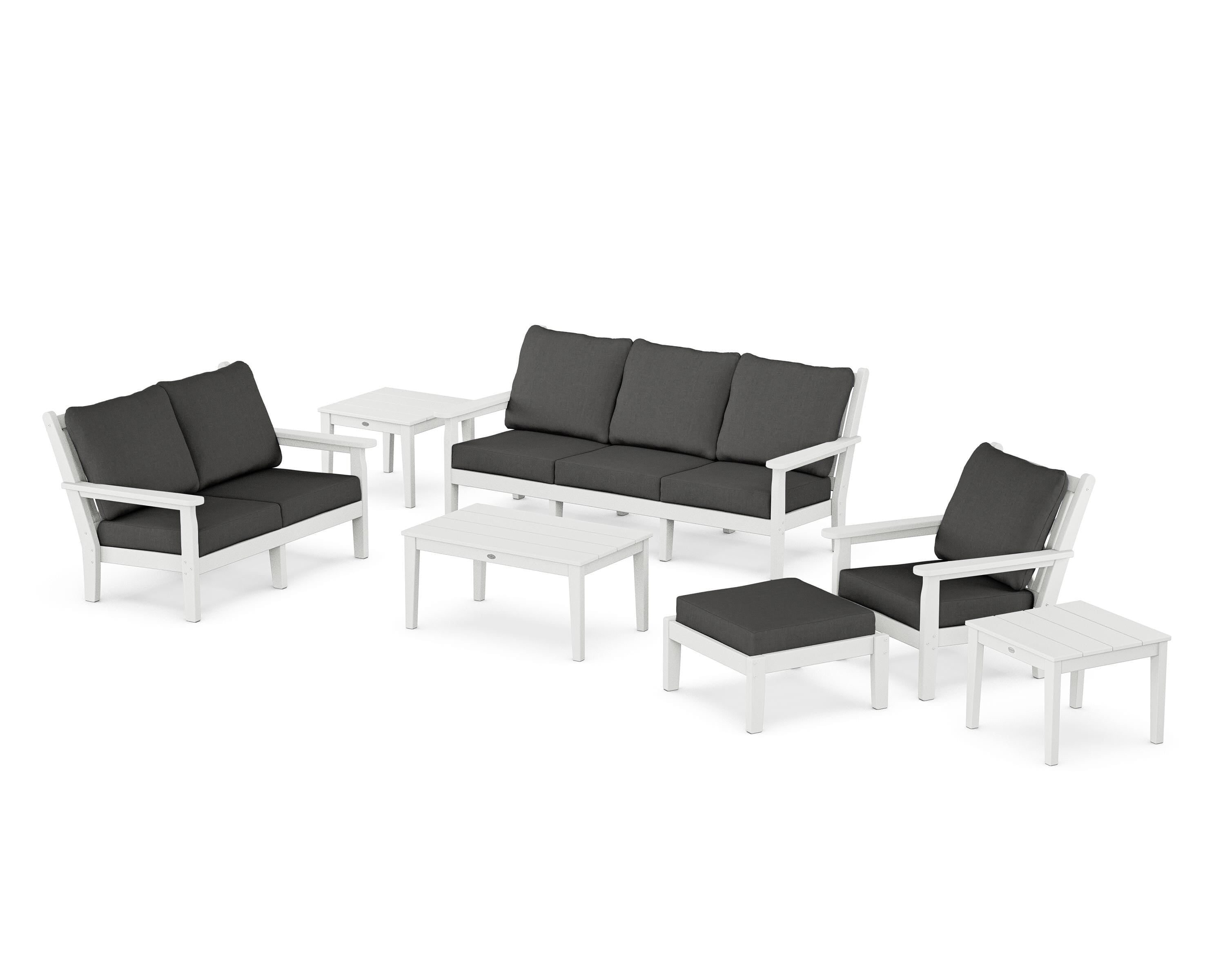 POLYWOOD Chippendale 7-Piece Deep Seating Set in White / Spectrum Carbon