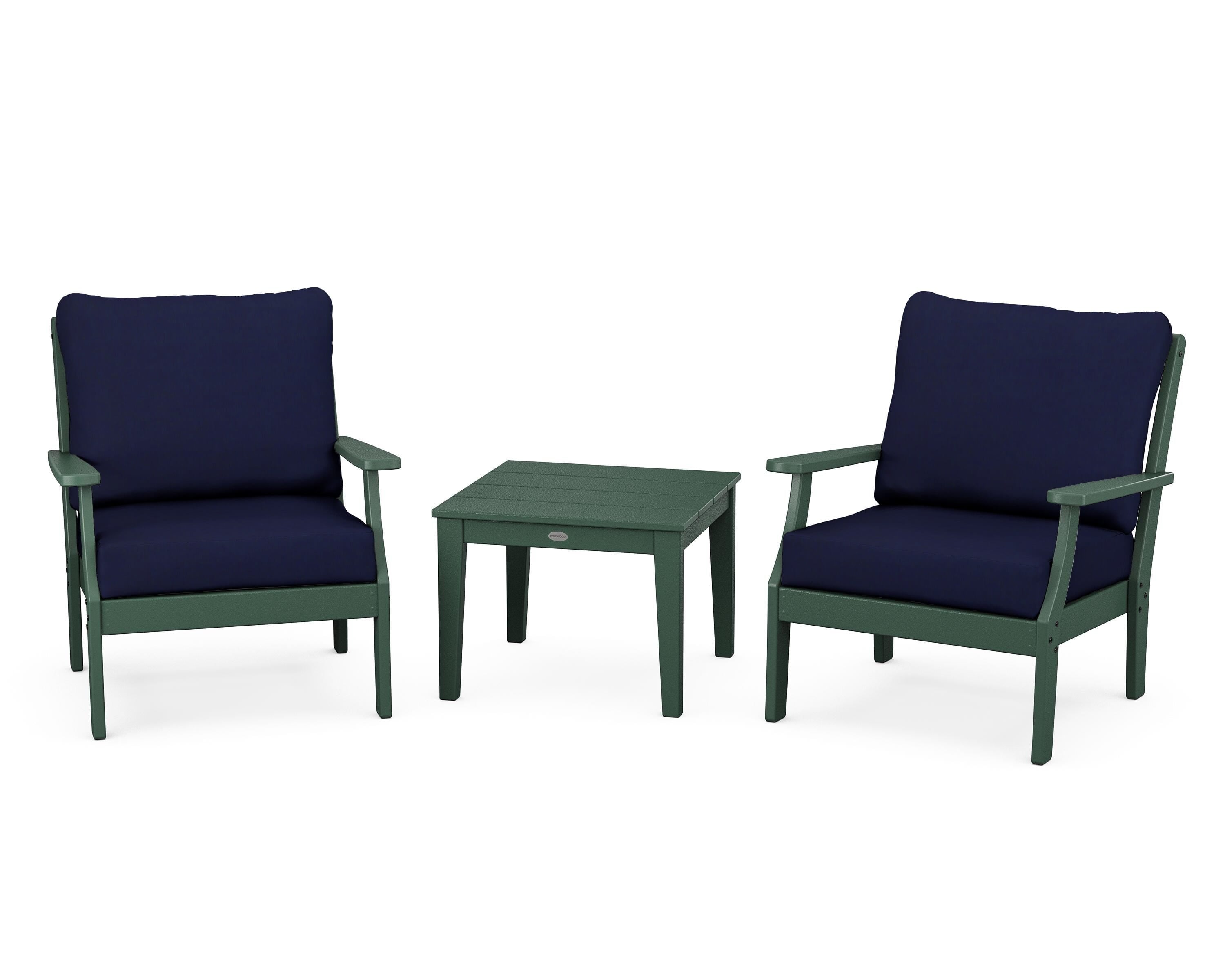 POLYWOOD Braxton 3-Piece Deep Seating Set in Green / Navy