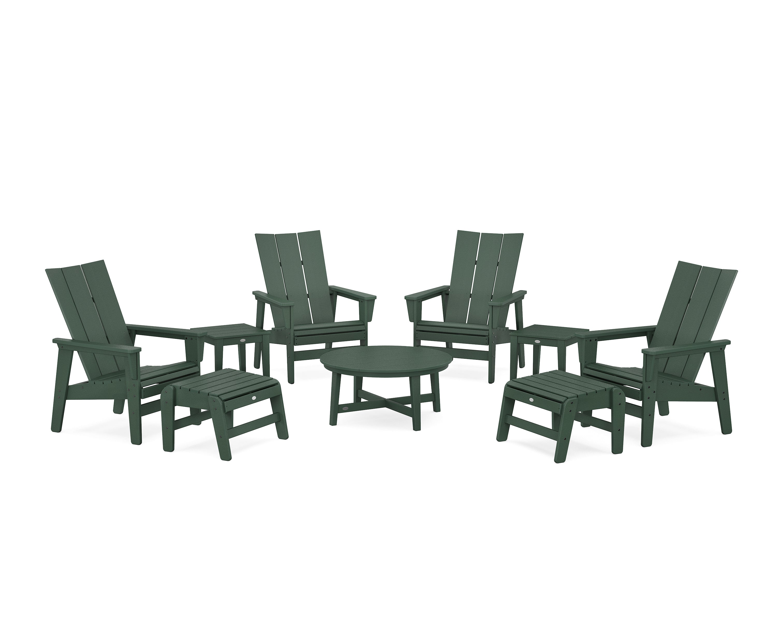 POLYWOOD® Modern Grand Upright Adirondack 9-Piece Conversation Set in Green