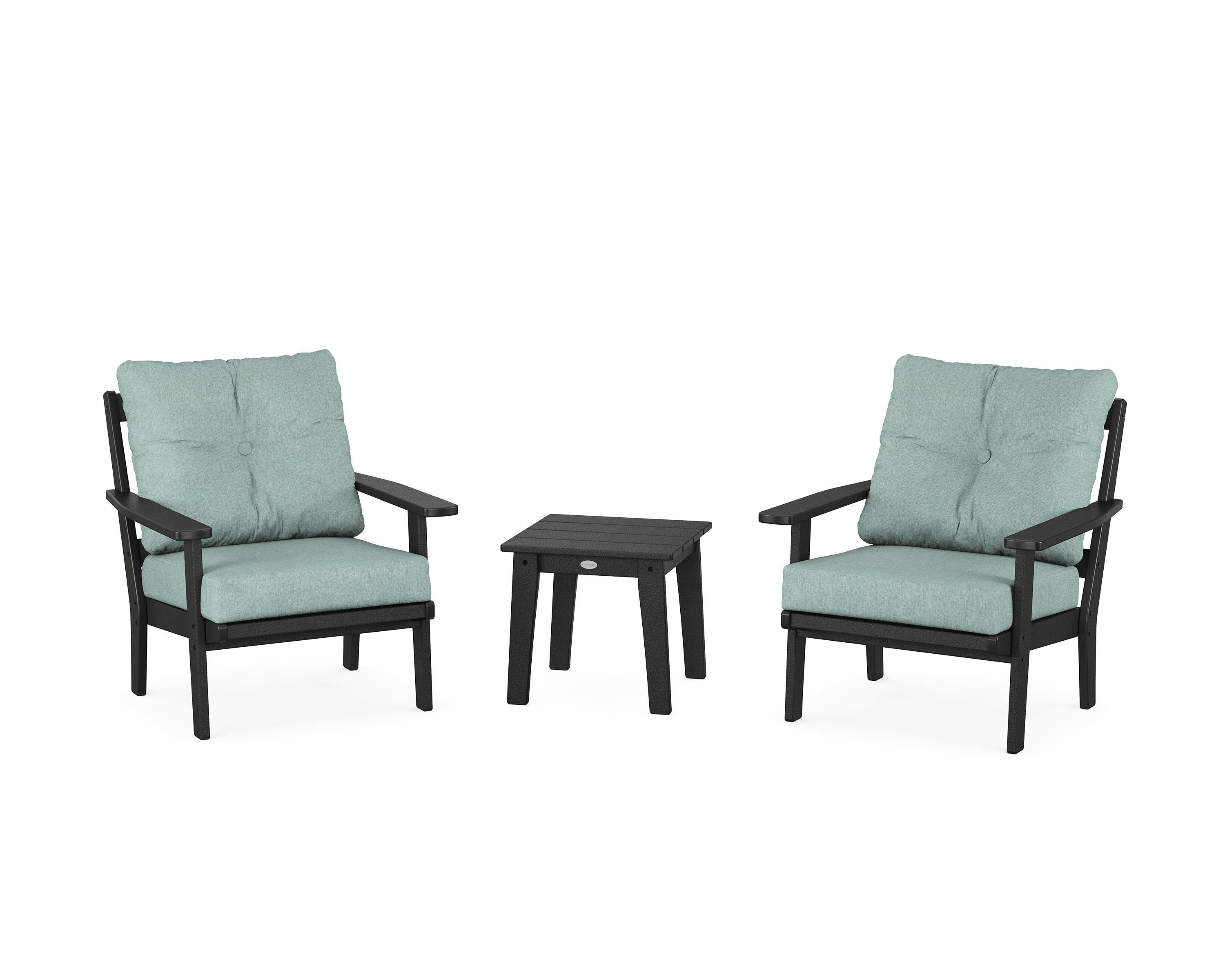 POLYWOOD Oxford 3-Piece Deep Seating Set in Black / Glacier Spa