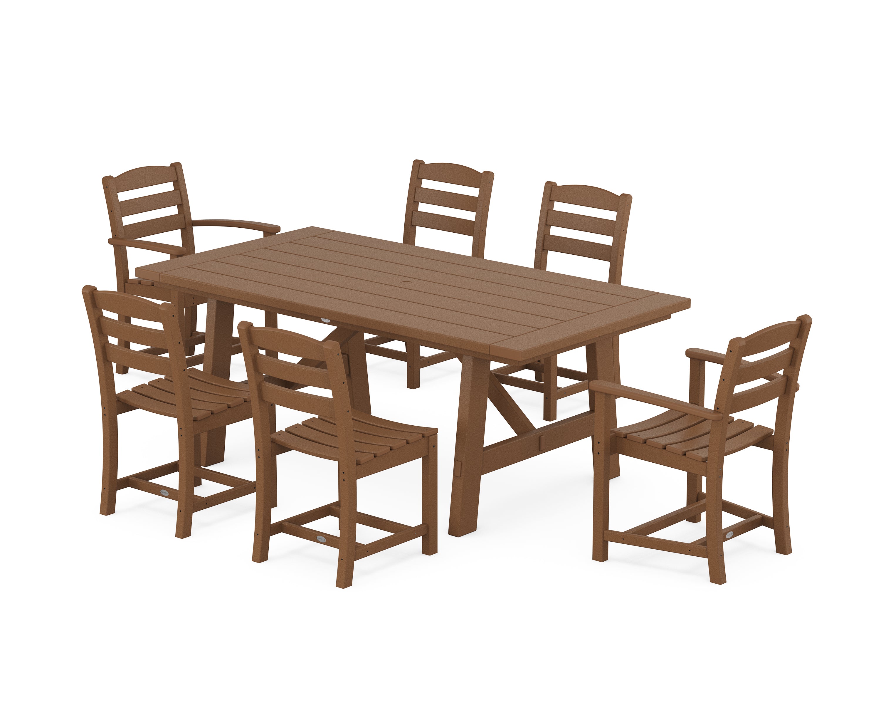 POLYWOOD La Casa Café 7-Piece Rustic Farmhouse Dining Set in Teak