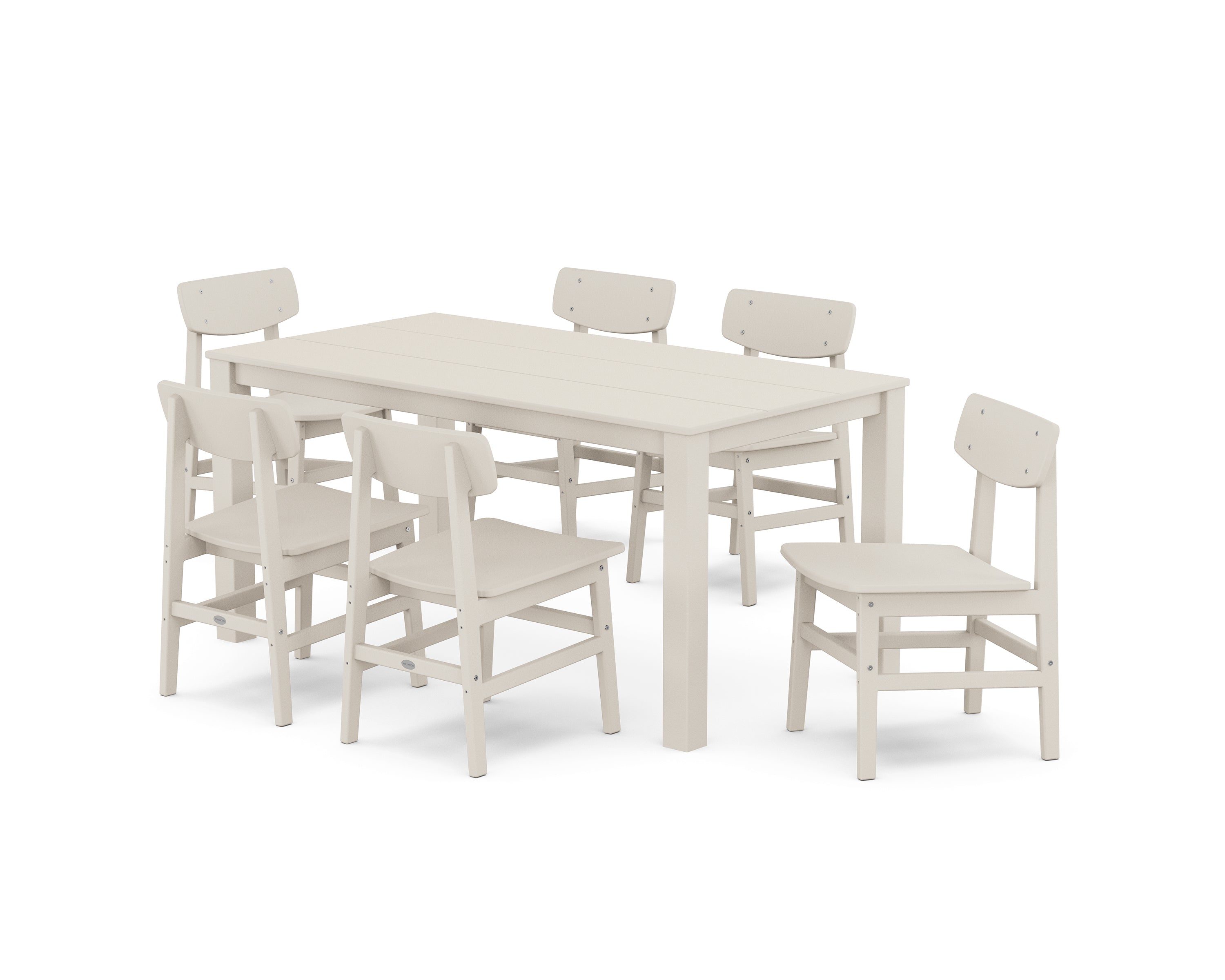 POLYWOOD Modern Studio Urban Chair 7-Piece Parsons Table Dining Set in Sand