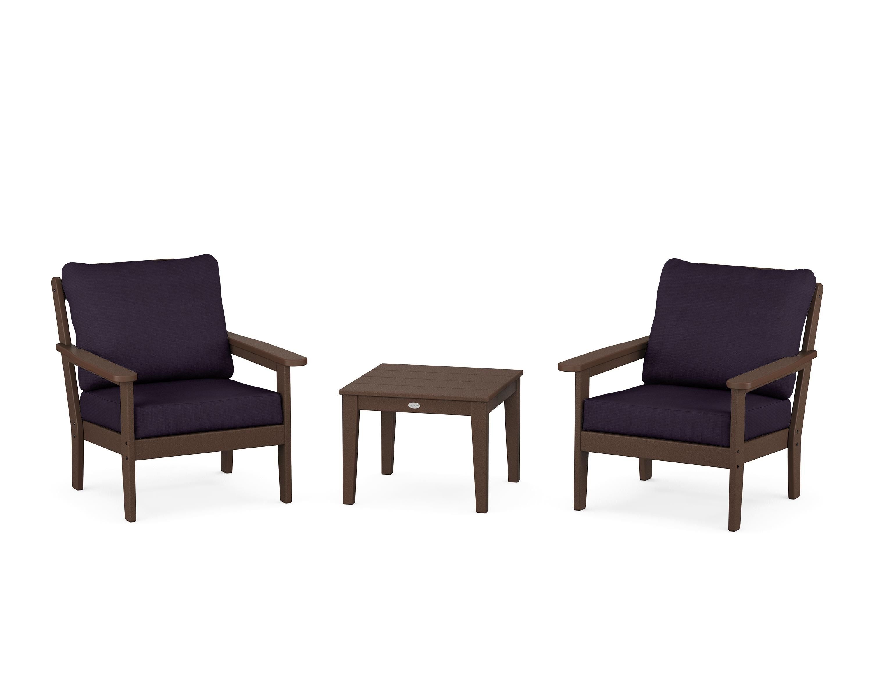 Country Living Cottage 3-Piece Deep Seating Set in Mahogany / Navy Linen