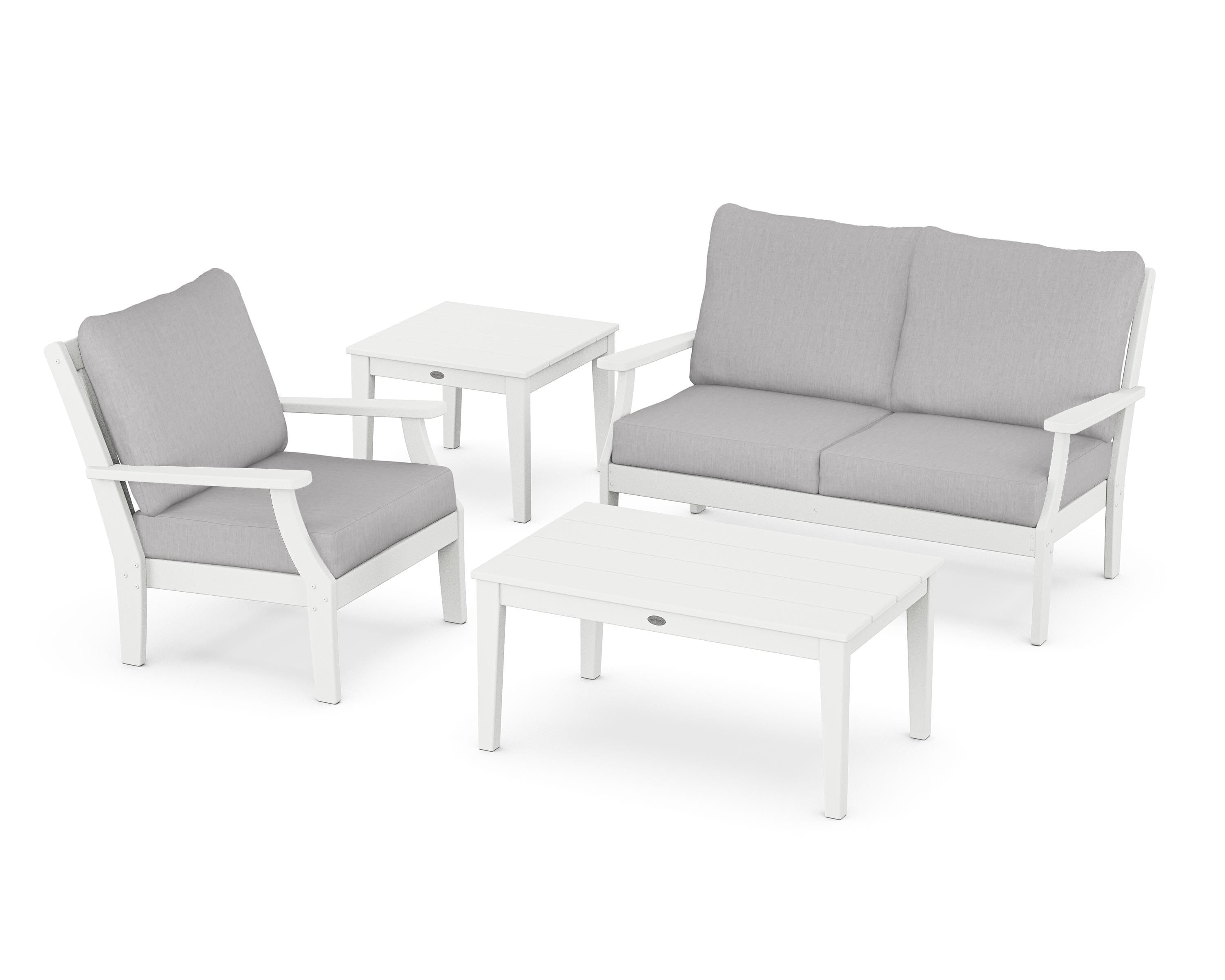 POLYWOOD Braxton 4-Piece Deep Seating Set in White / Granite