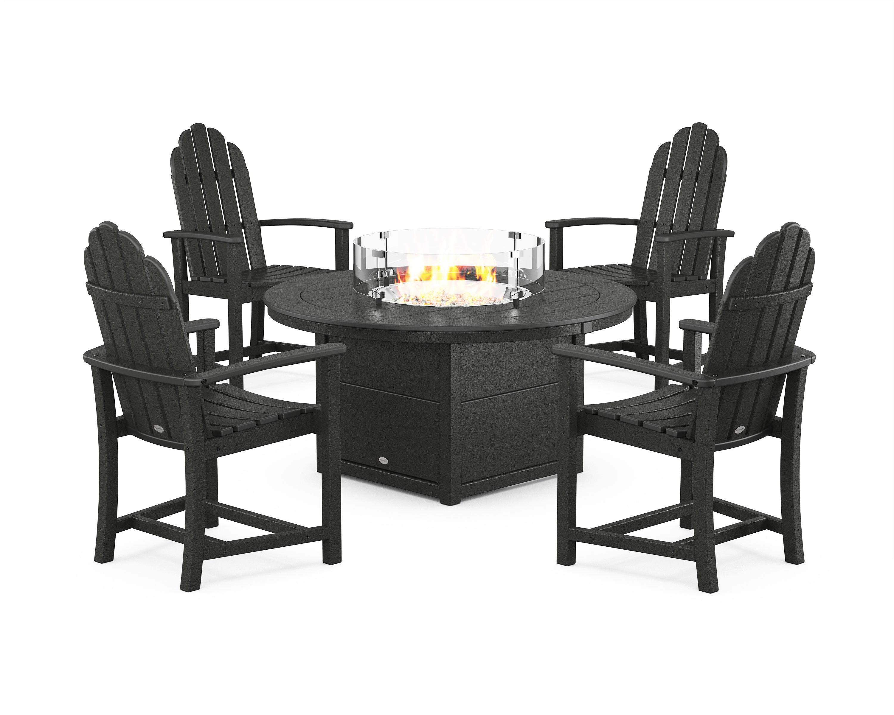 POLYWOOD Classic 4-Piece Upright Adirondack Conversation Set with Fire Pit Table in Black
