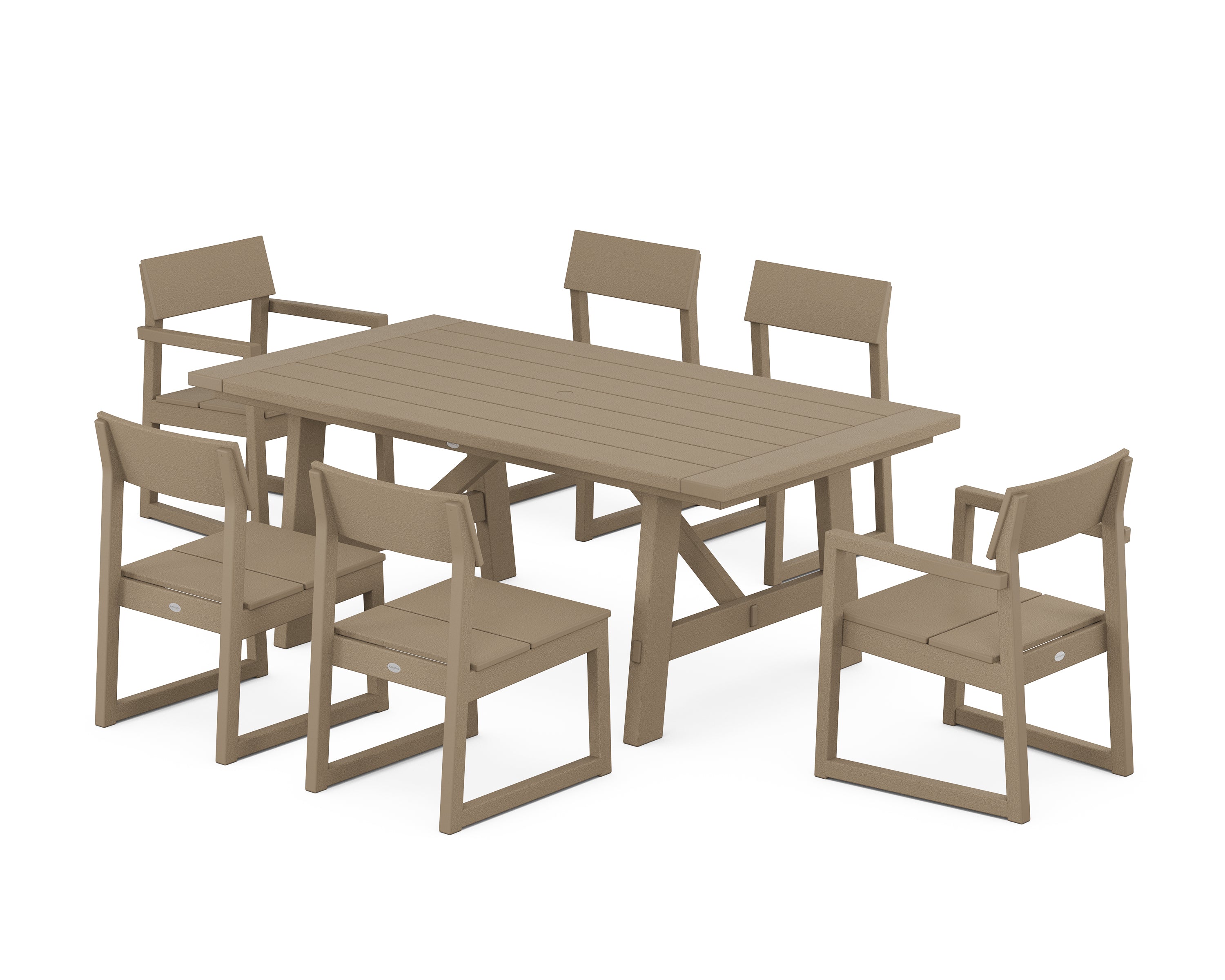 POLYWOOD EDGE 7-Piece Rustic Farmhouse Dining Set in Vintage Sahara