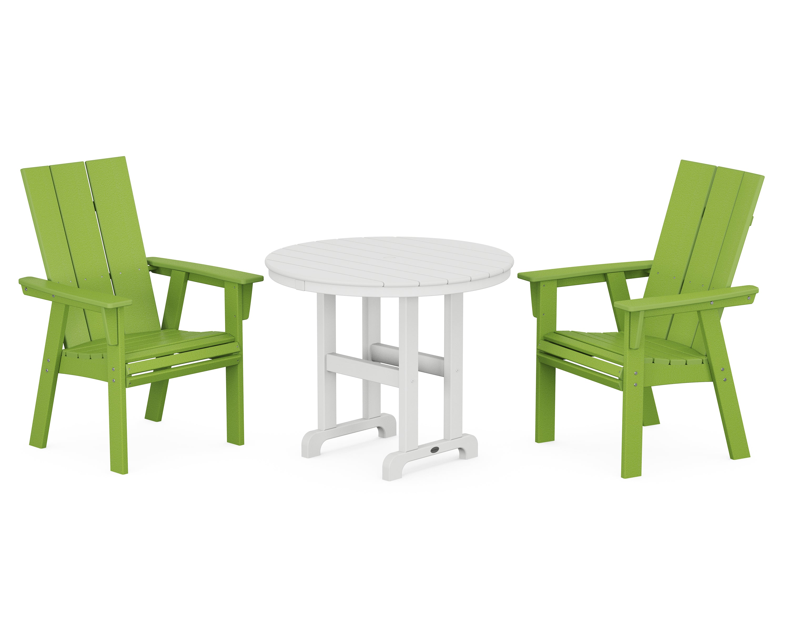 POLYWOOD® Modern Adirondack 3-Piece Round Dining Set in Lime / White