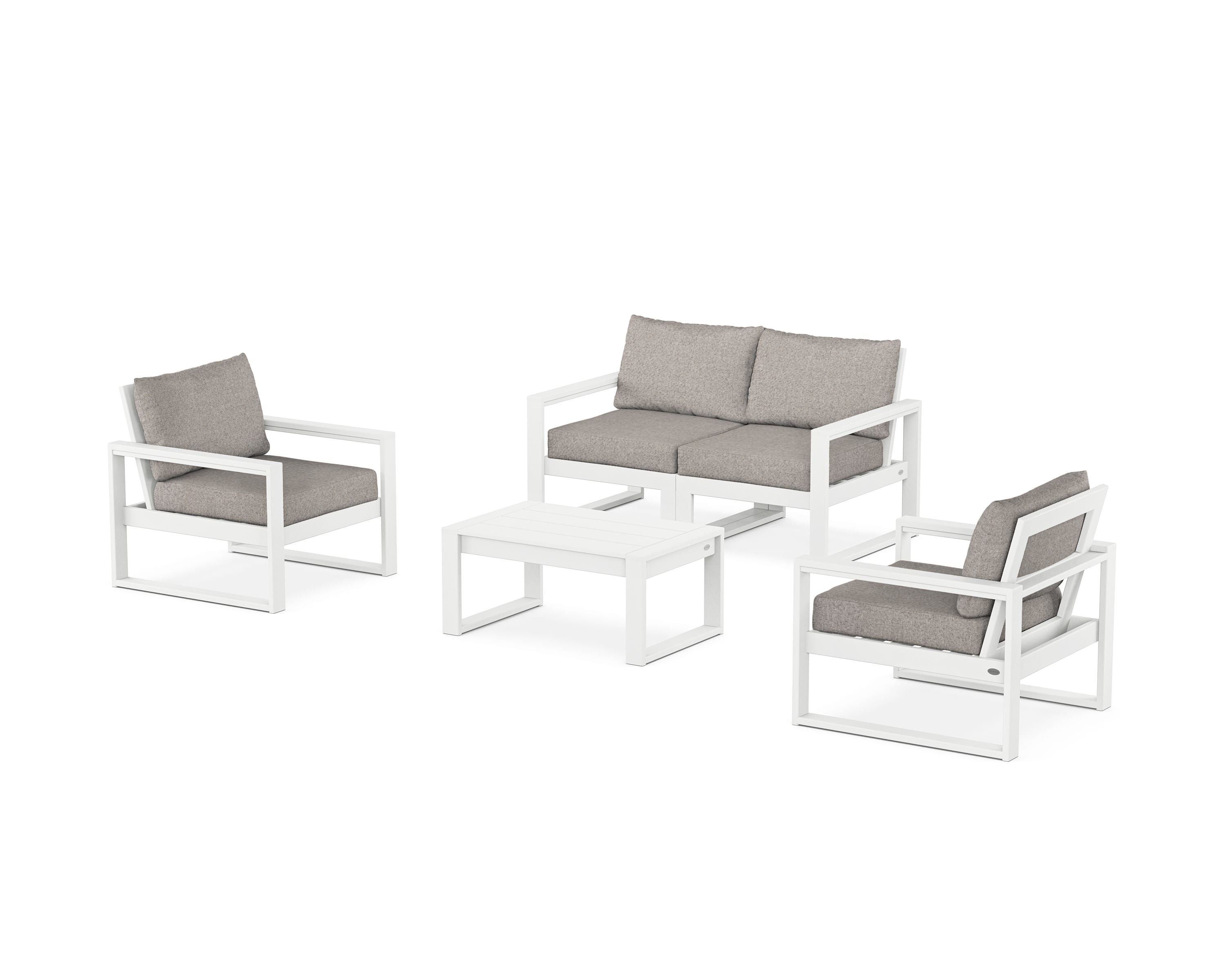 POLYWOOD EDGE Sectional 4-Piece Deep Seating Set with Loveseat in White / Weathered Tweed