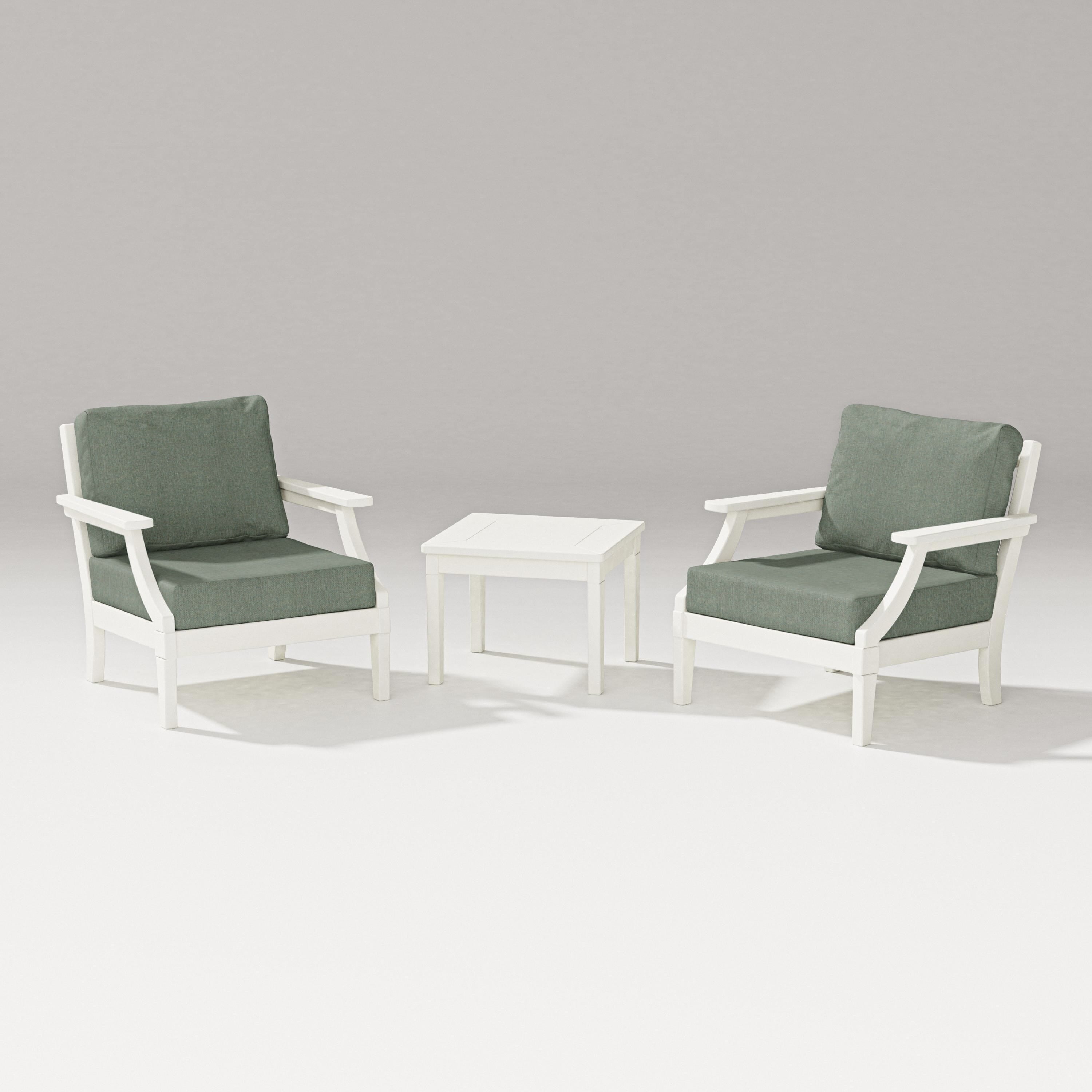 PW Designer Series Estate 3-Piece Lounge Chair Set in Vintage White / Cast Sage